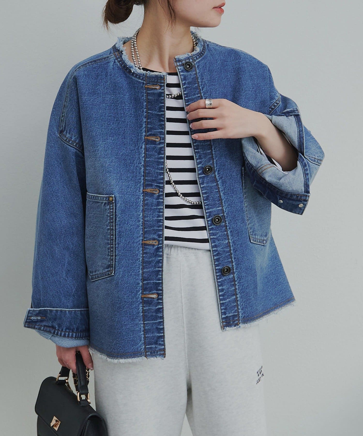 PUAL CE CIN(ピュアルセシン) セルビッチデニムノーカラージャケット