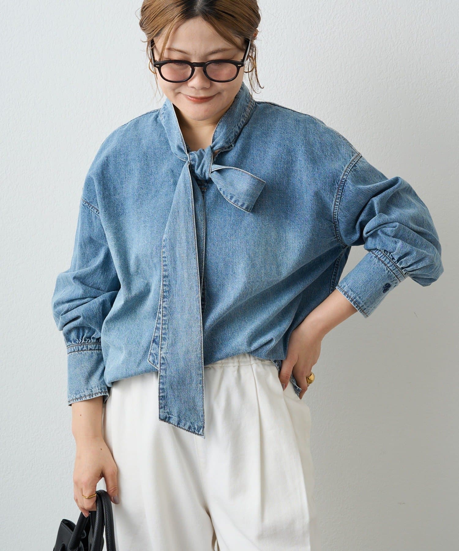 PUAL CE CIN(ピュアルセシン) デニムリボンタイブラウス