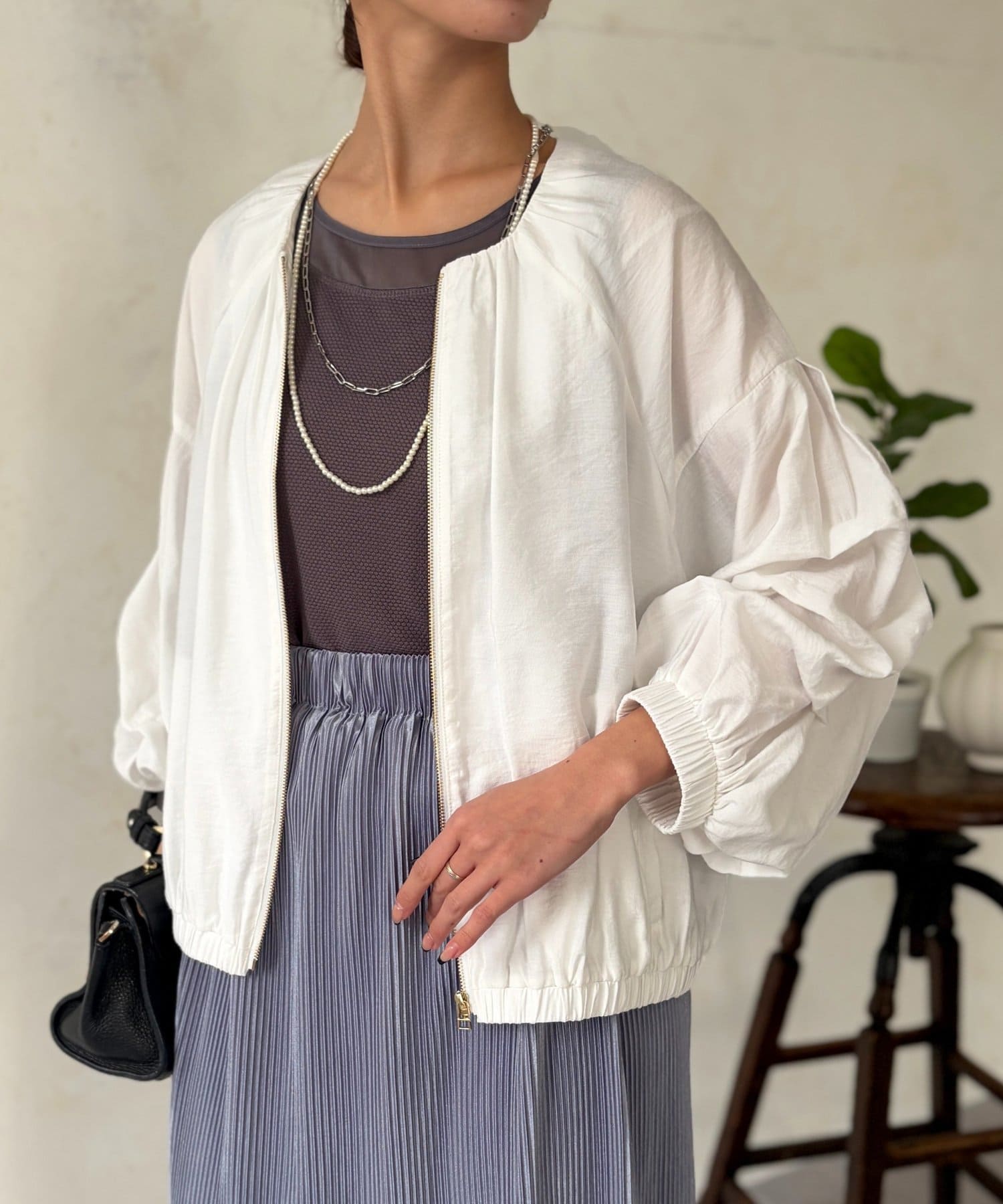 Chez toi(シェトワ) ノーカラーホイップブルゾン