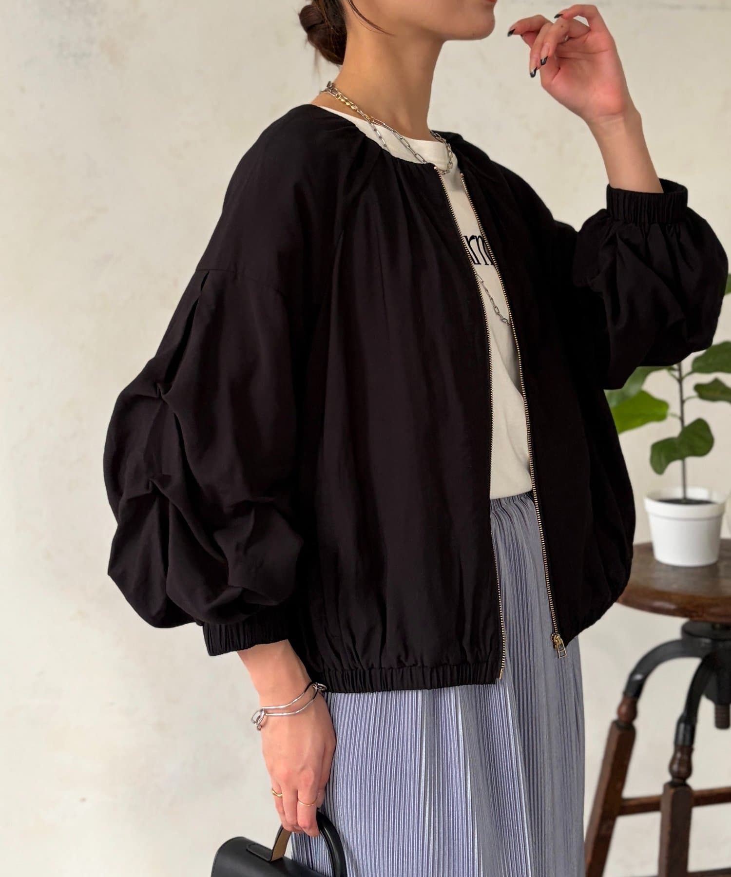 Chez toi(シェトワ) ノーカラーホイップブルゾン