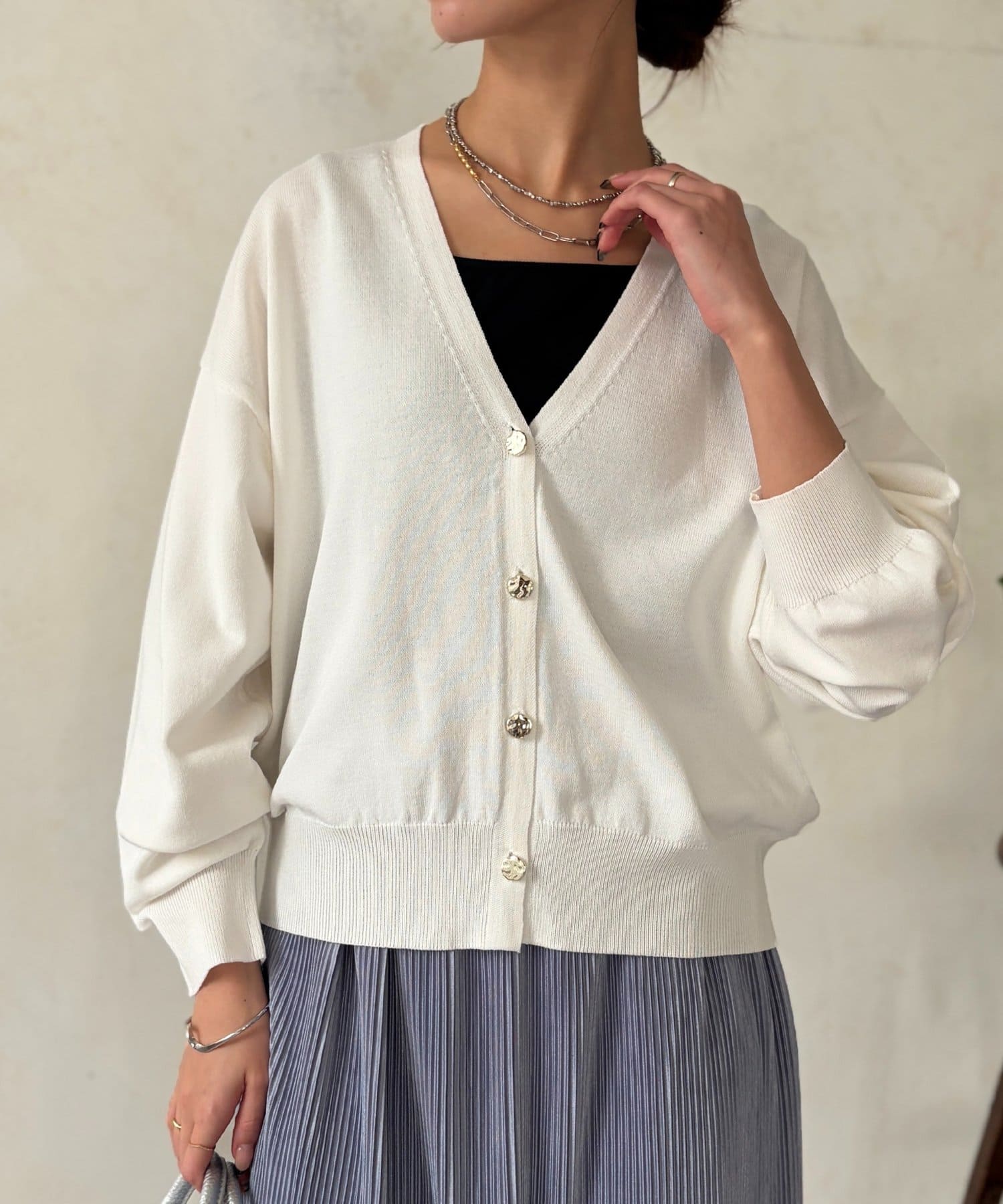 Chez toi(シェトワ) ニュアンスボタン長袖ニットカーディガン