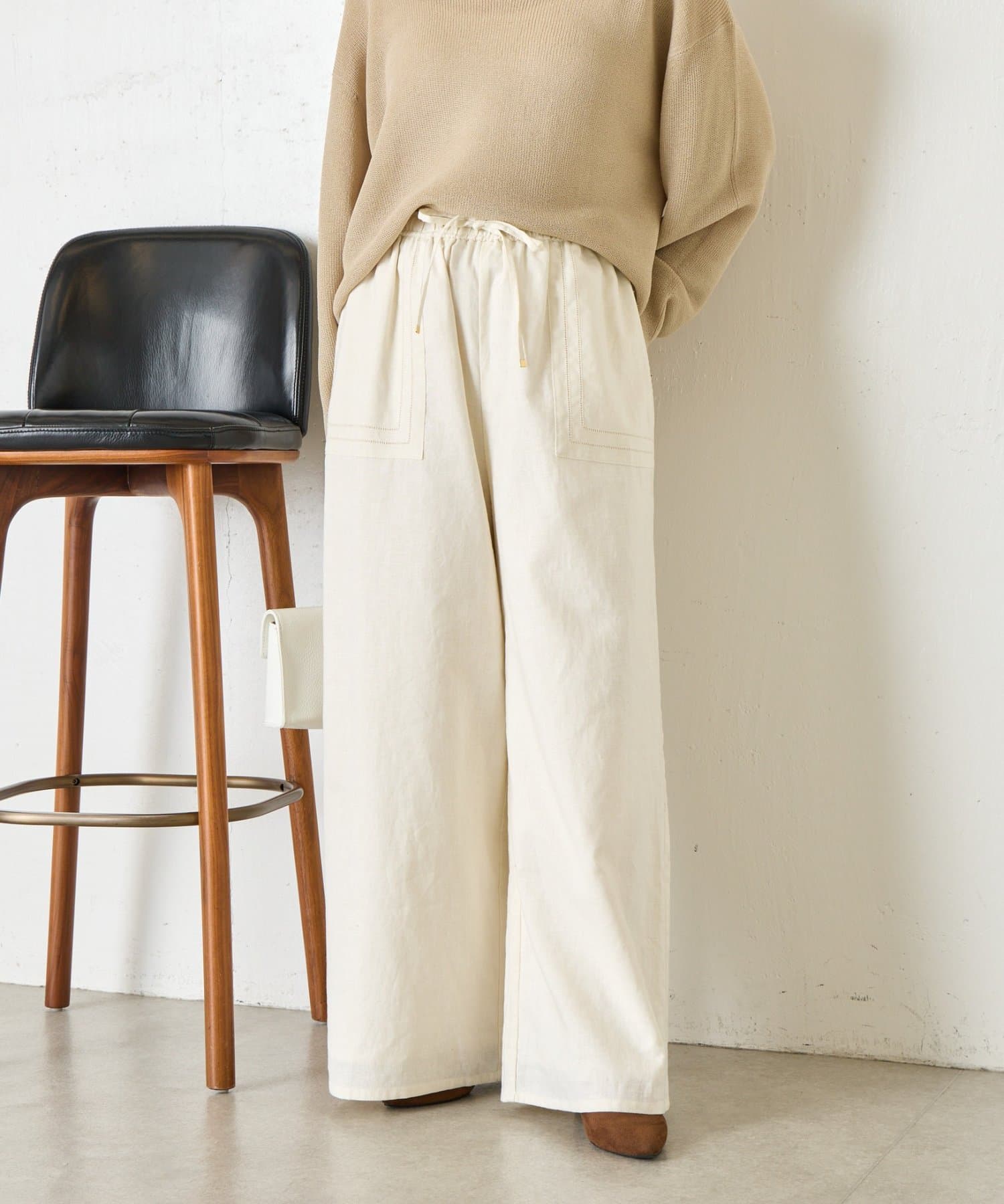 Jena　espace merveilleux(ジェナ　エスパスメルヴェイユ) ピコステッチリネンワイドパンツ