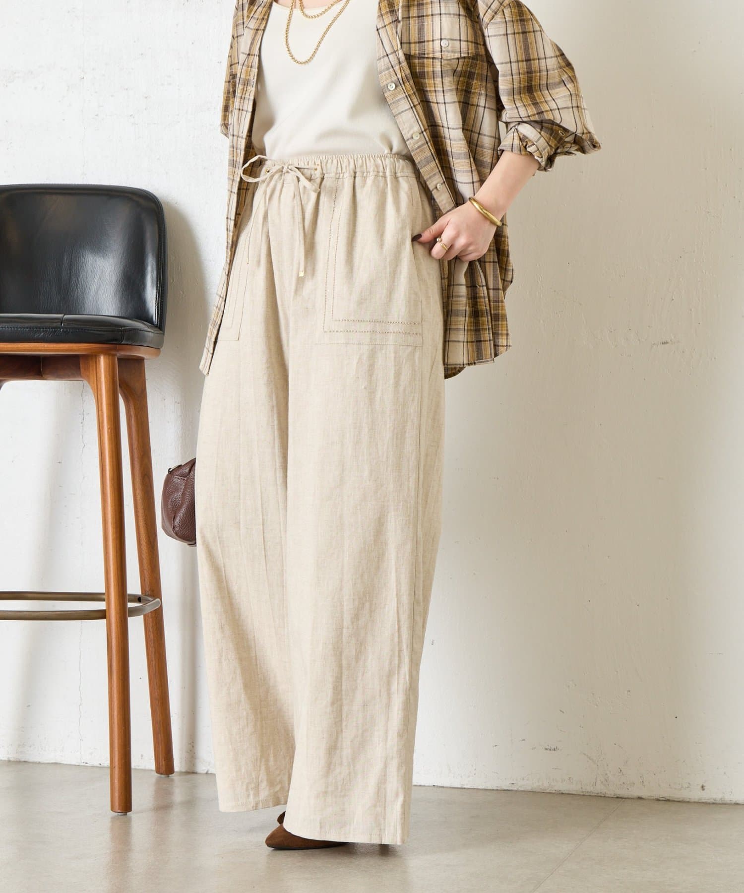 Jena　espace merveilleux(ジェナ　エスパスメルヴェイユ) ピコステッチリネンワイドパンツ