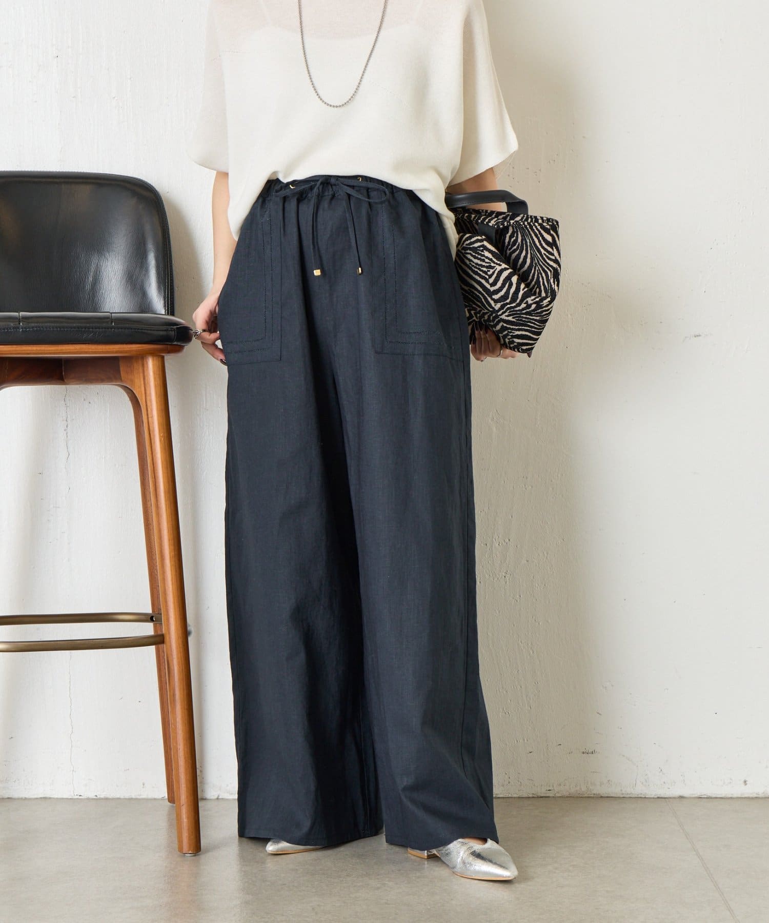 Jena　espace merveilleux(ジェナ　エスパスメルヴェイユ) ピコステッチリネンワイドパンツ