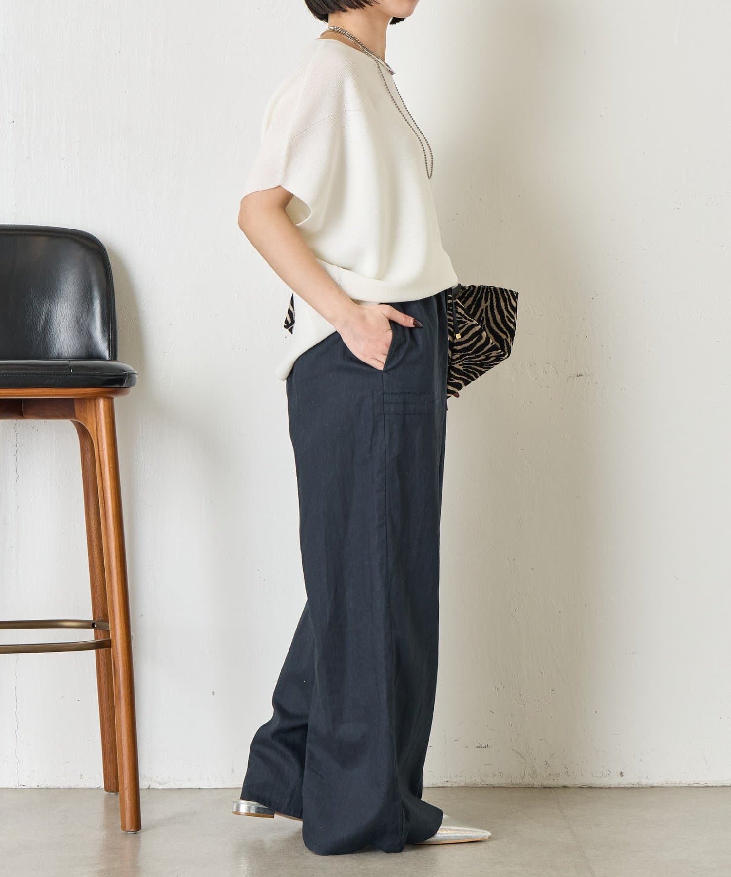 Jena　espace merveilleux(ジェナ　エスパスメルヴェイユ) ピコステッチリネンワイドパンツ