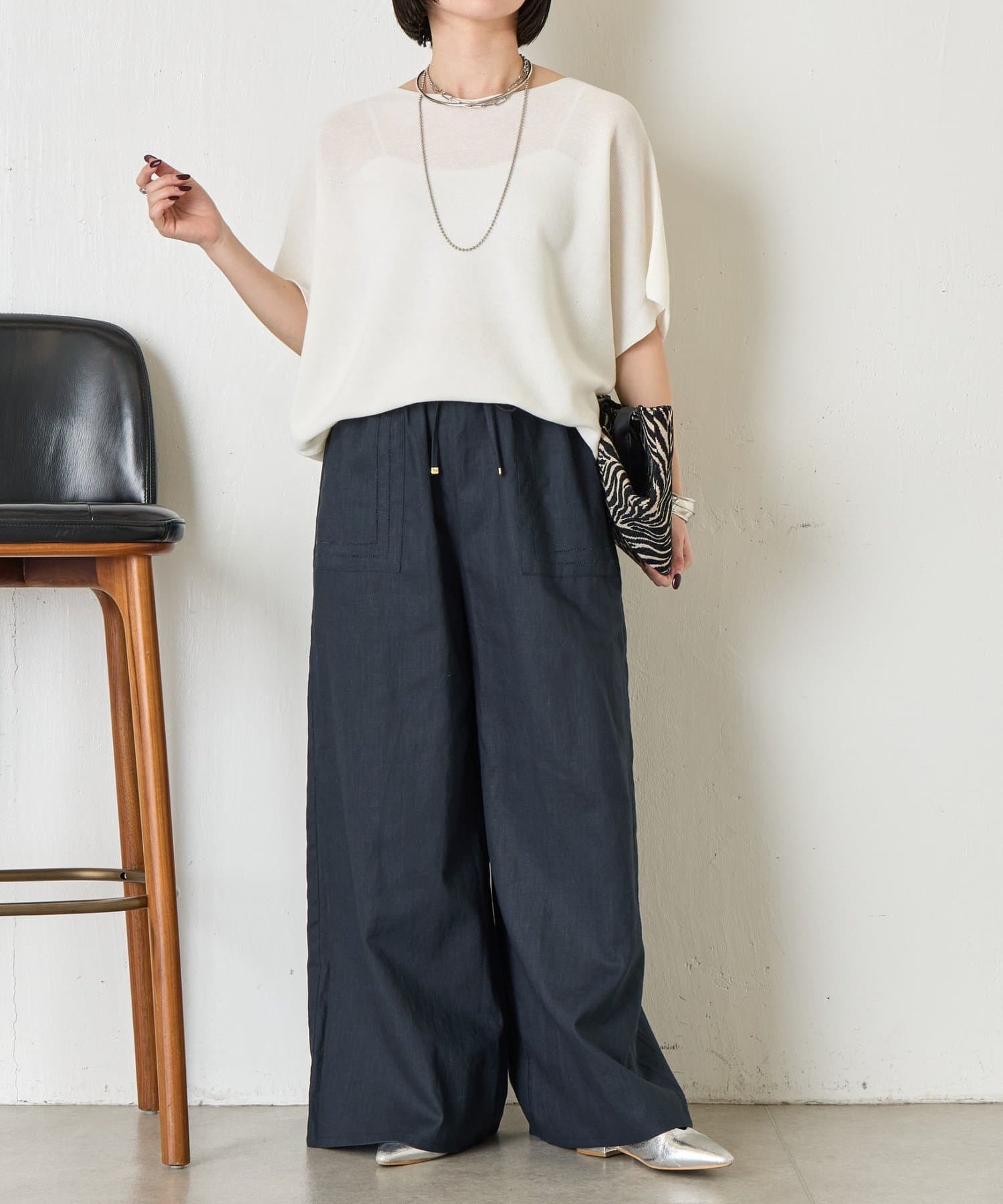 Jena　espace merveilleux(ジェナ　エスパスメルヴェイユ) ピコステッチリネンワイドパンツ