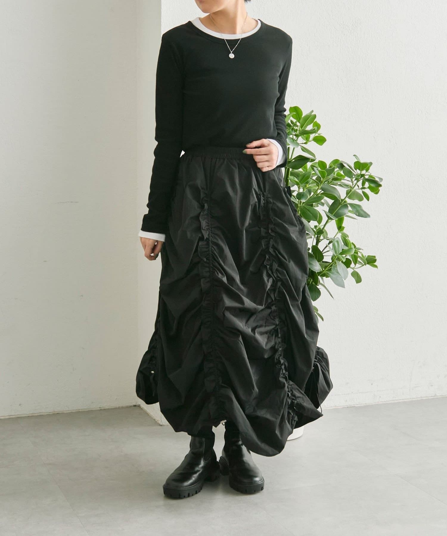 ear PAPILLONNER(イア パピヨネ) 《自分好みにシルエットチェンジ可/軽量/ウエスト総ゴム》ドロストギャザースカート【SUM1 STYLE(スミスタイル)】