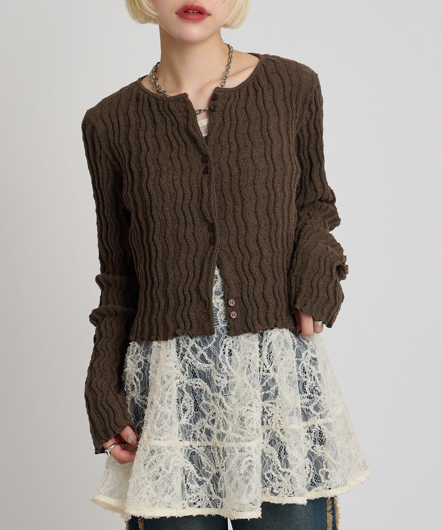 w closet(ダブルクローゼット) ブークレショートカーディガン