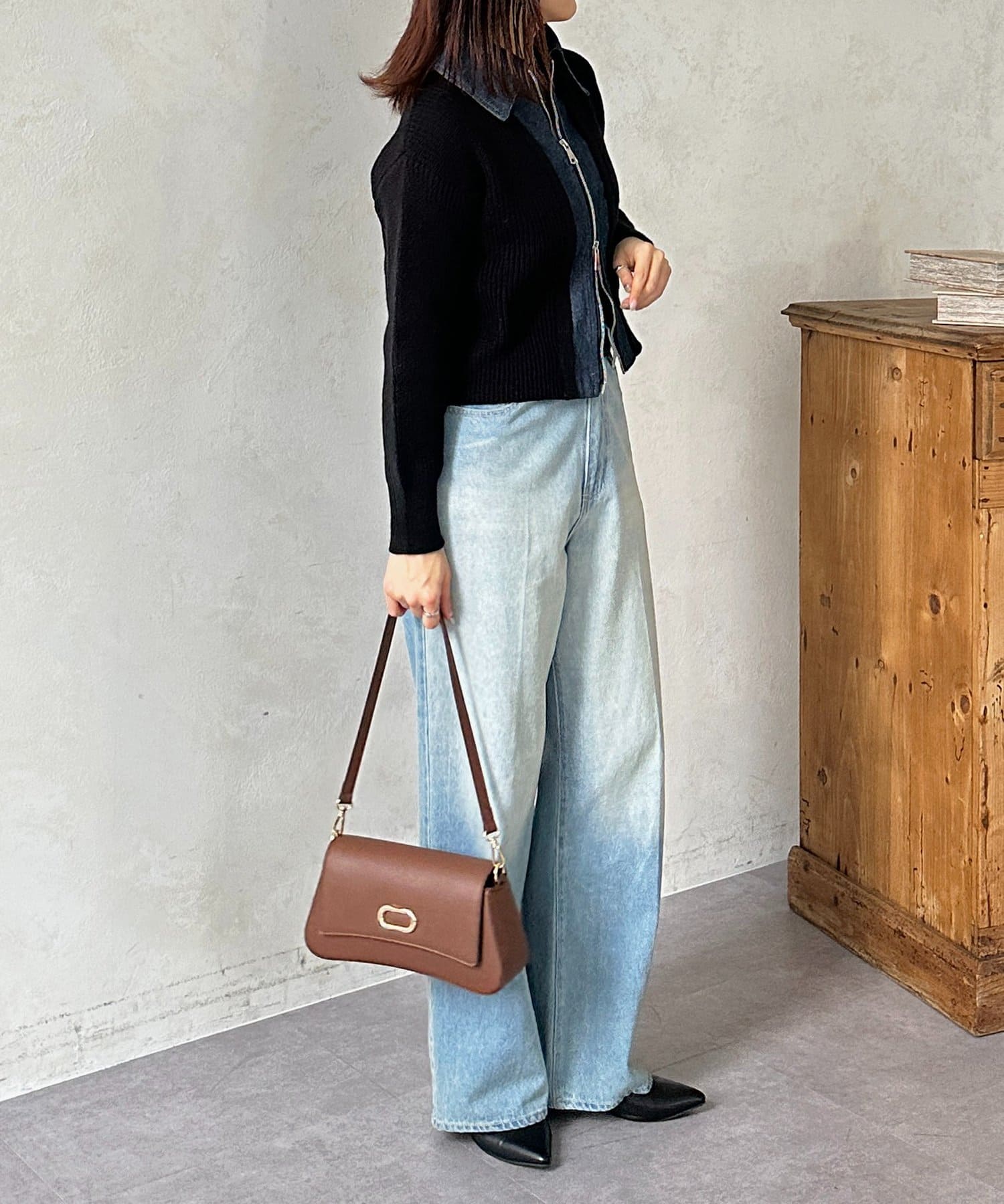 Thevon.(ゼヴォン) デニムドッキングWジップニットカーディガン