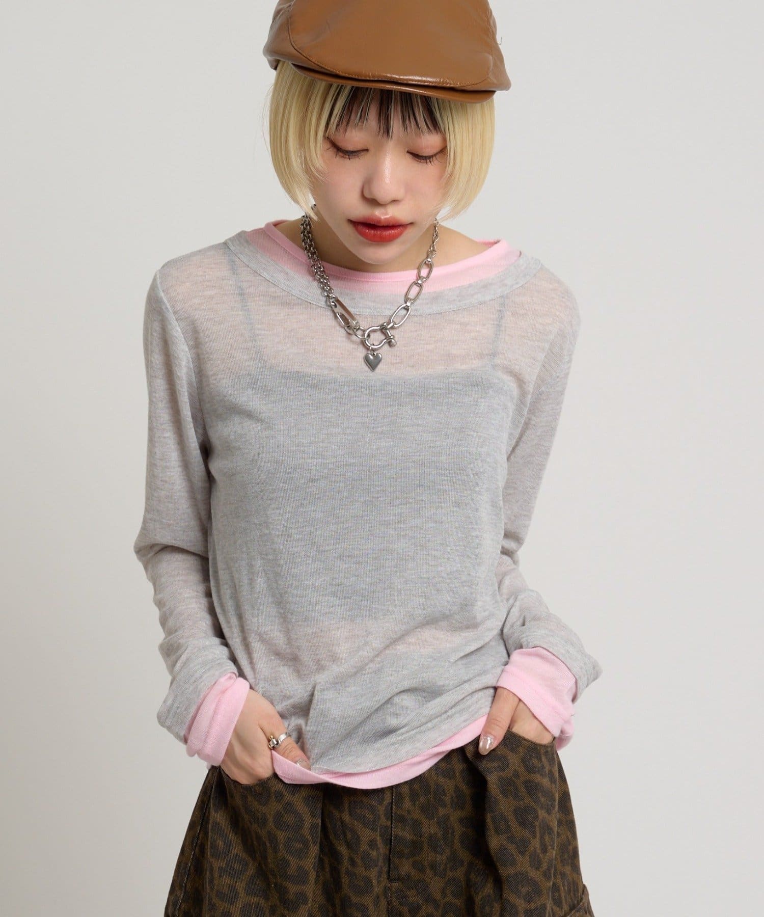 w closet(ダブルクローゼット) カラーレイヤードカットソー