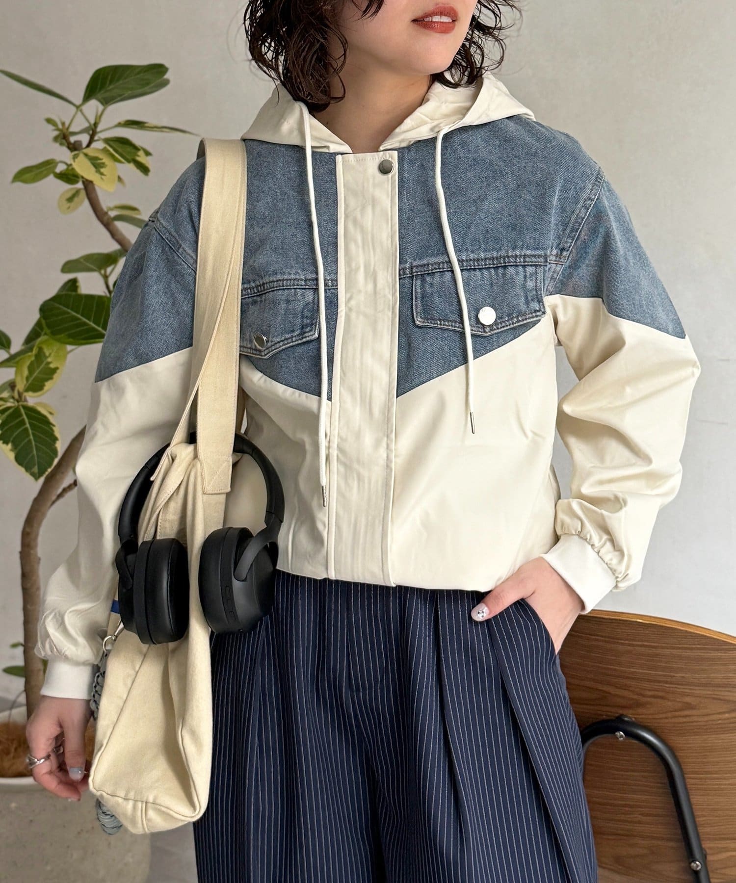 CPCM(シーピーシーエム) デニム切替フードブルゾン