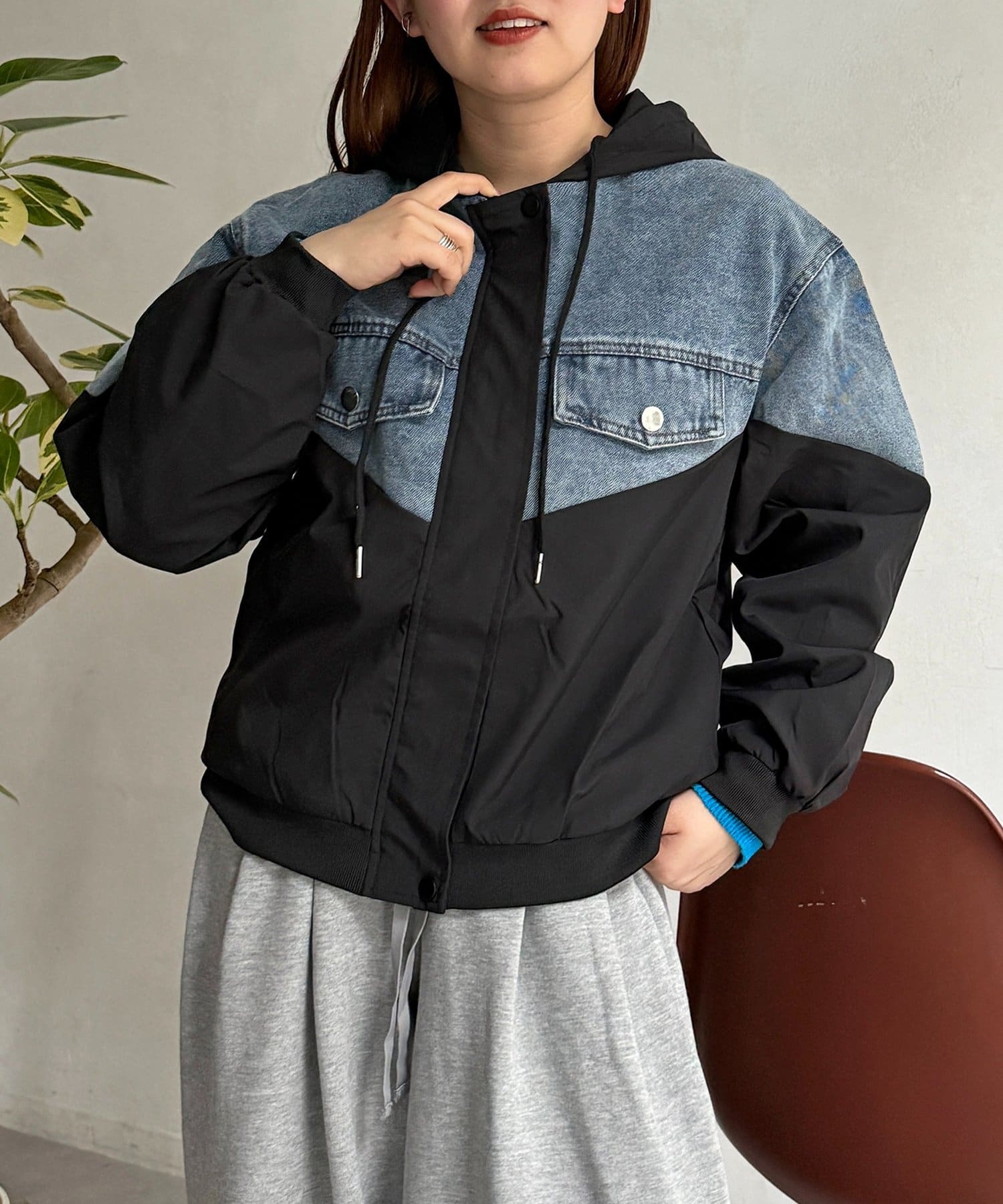 CPCM(シーピーシーエム) デニム切替フードブルゾン