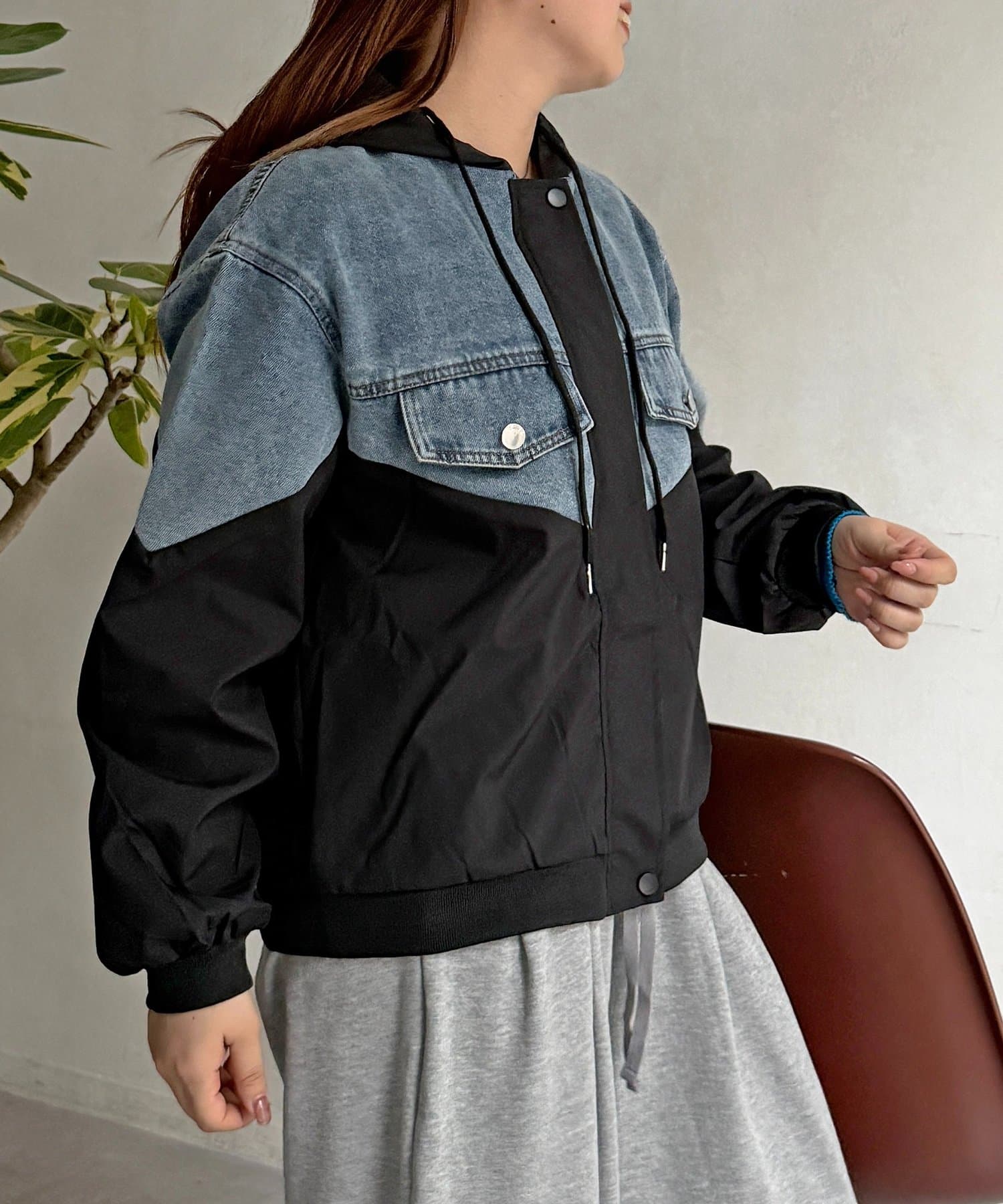 CPCM(シーピーシーエム) デニム切替フードブルゾン