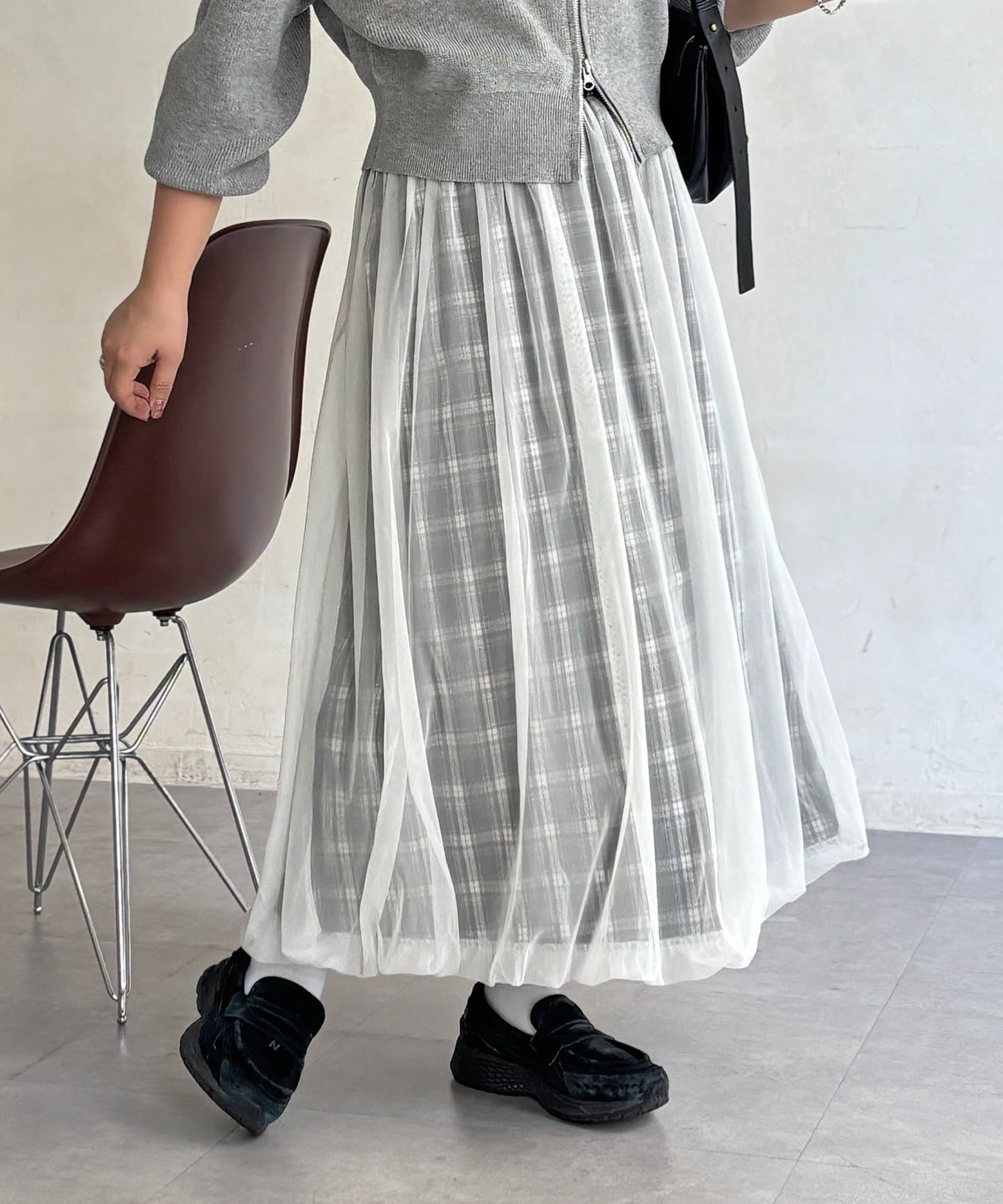 CPCM(シーピーシーエム) チュールチェックバルーンスカート