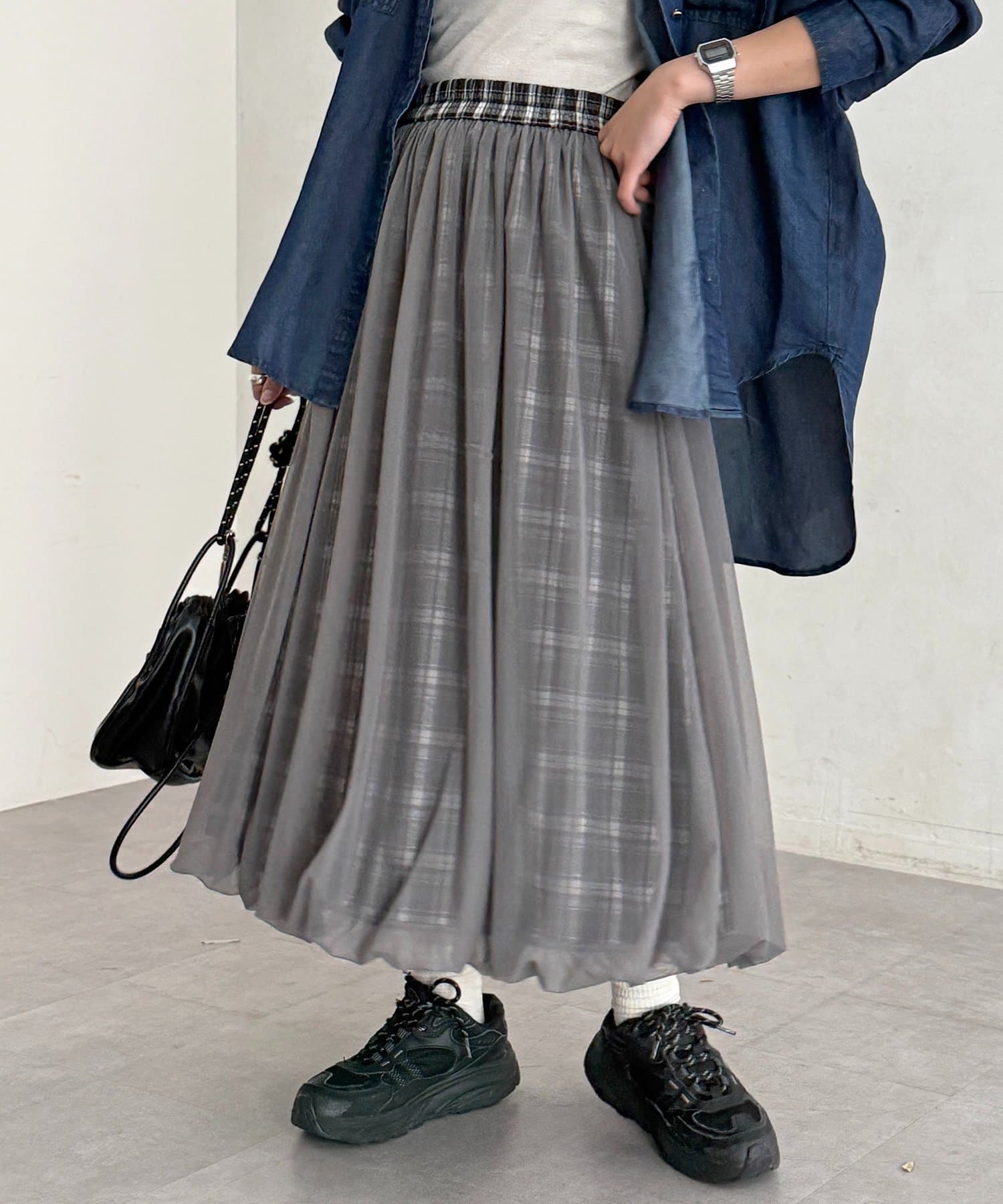 CPCM(シーピーシーエム) チュールチェックバルーンスカート