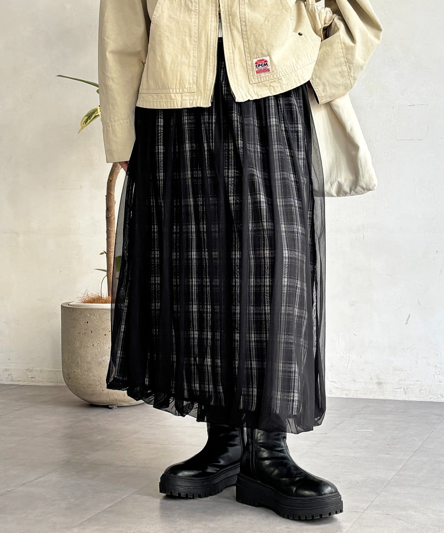 CPCM(シーピーシーエム) チュールチェックバルーンスカート