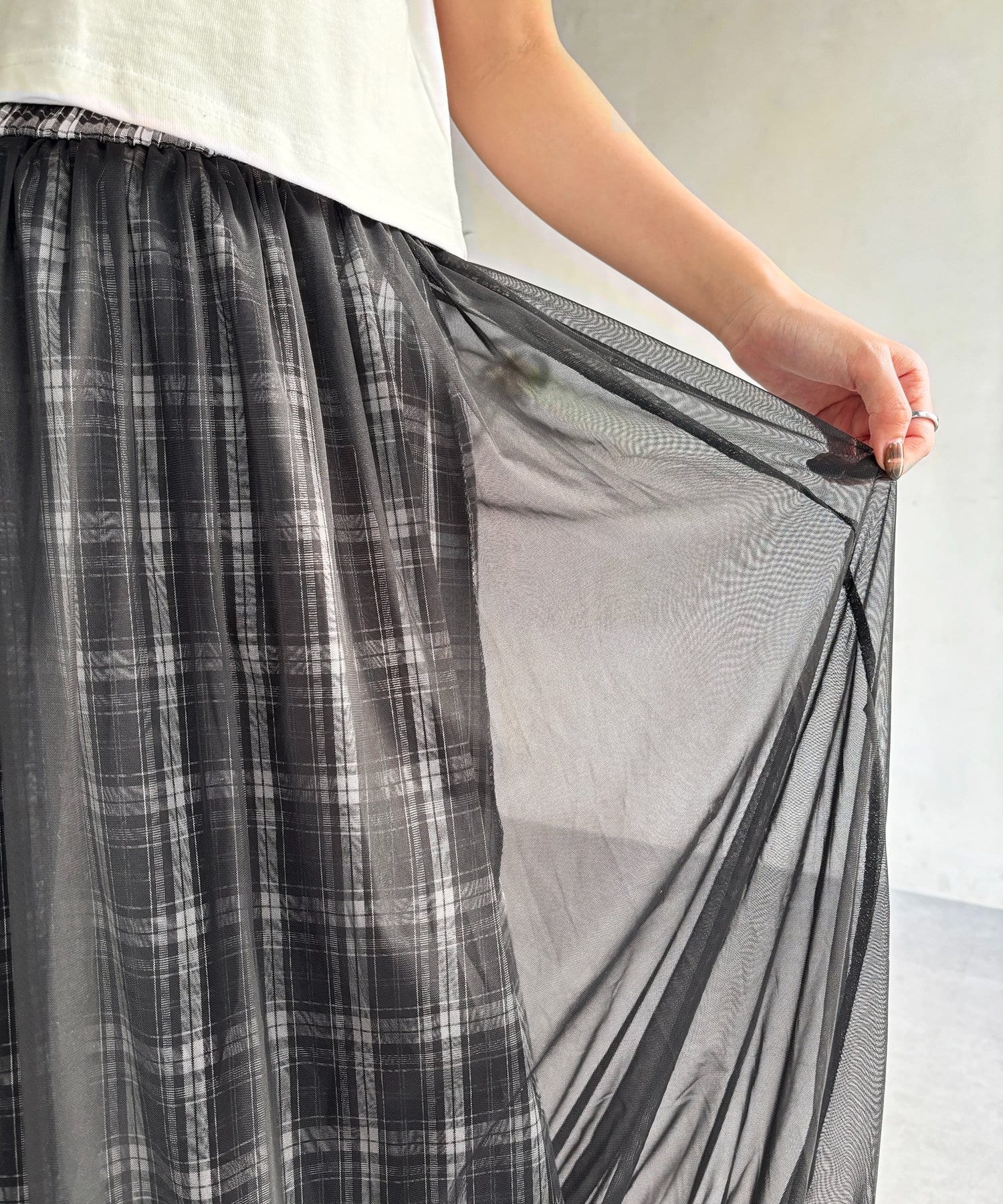 CPCM(シーピーシーエム) チュールチェックバルーンスカート