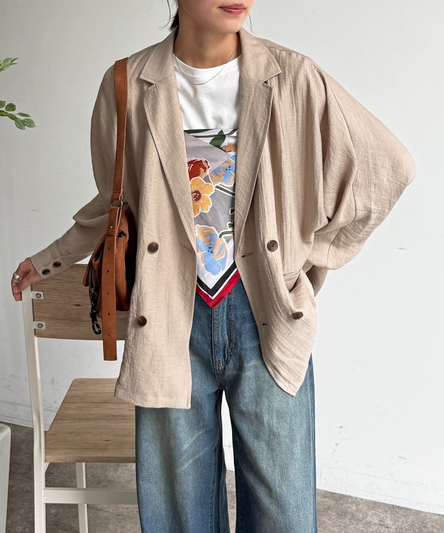 CPCM(シーピーシーエム) 麻混ドルマンテーラードジャケット