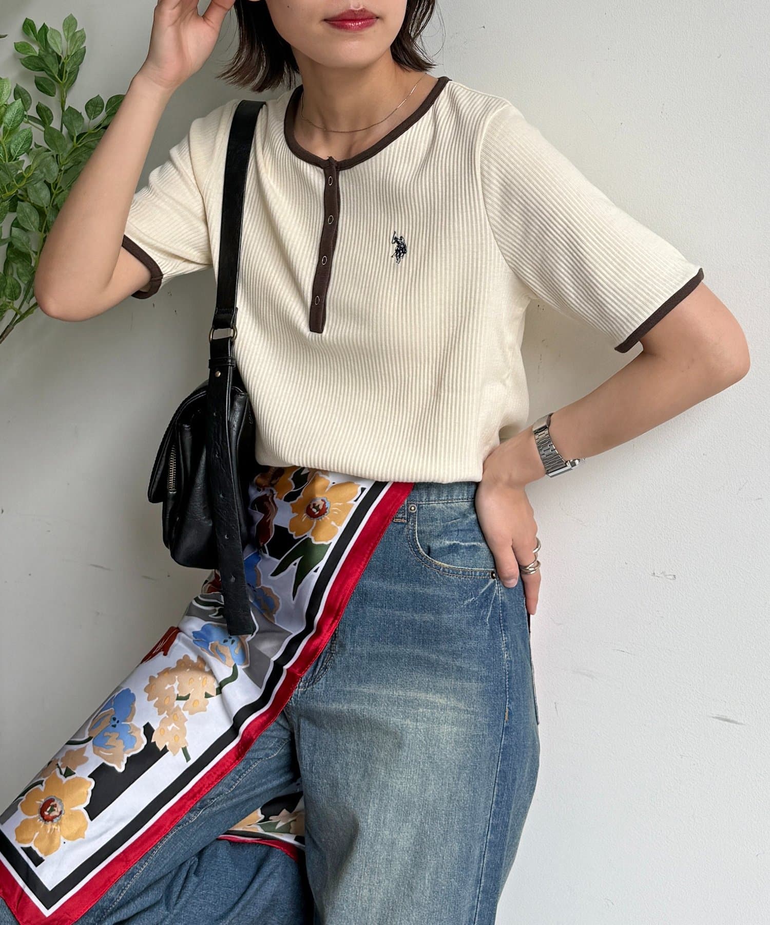 CPCM(シーピーシーエム) 【U.S. POLO ASSN. 】ヘンリーネックリブ半袖T