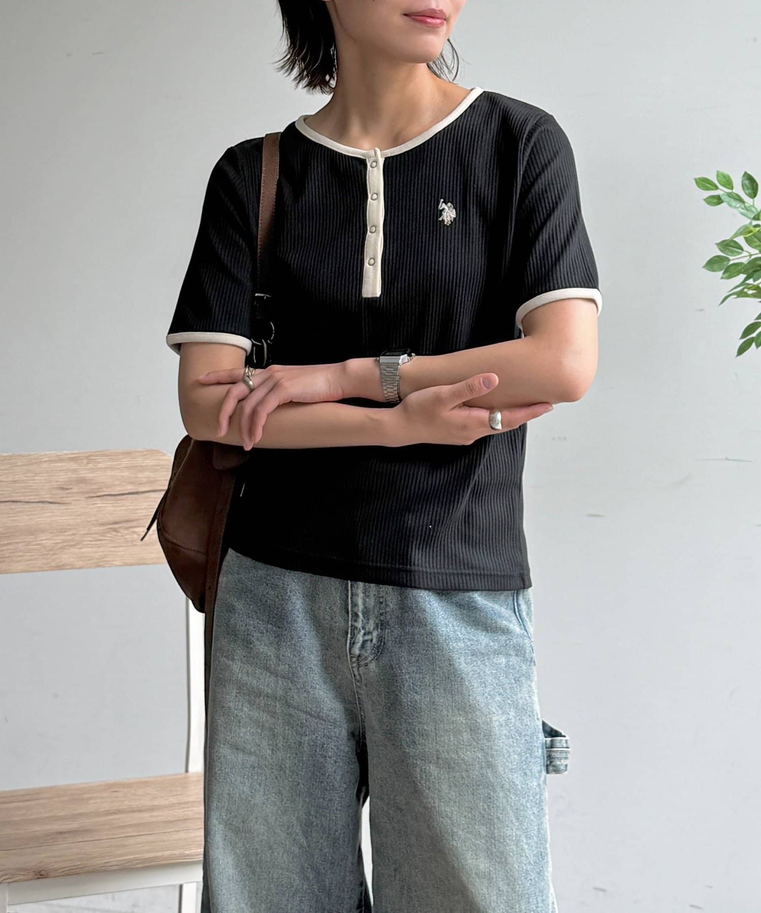 CPCM(シーピーシーエム) 【U.S. POLO ASSN. 】ヘンリーネックリブ半袖T