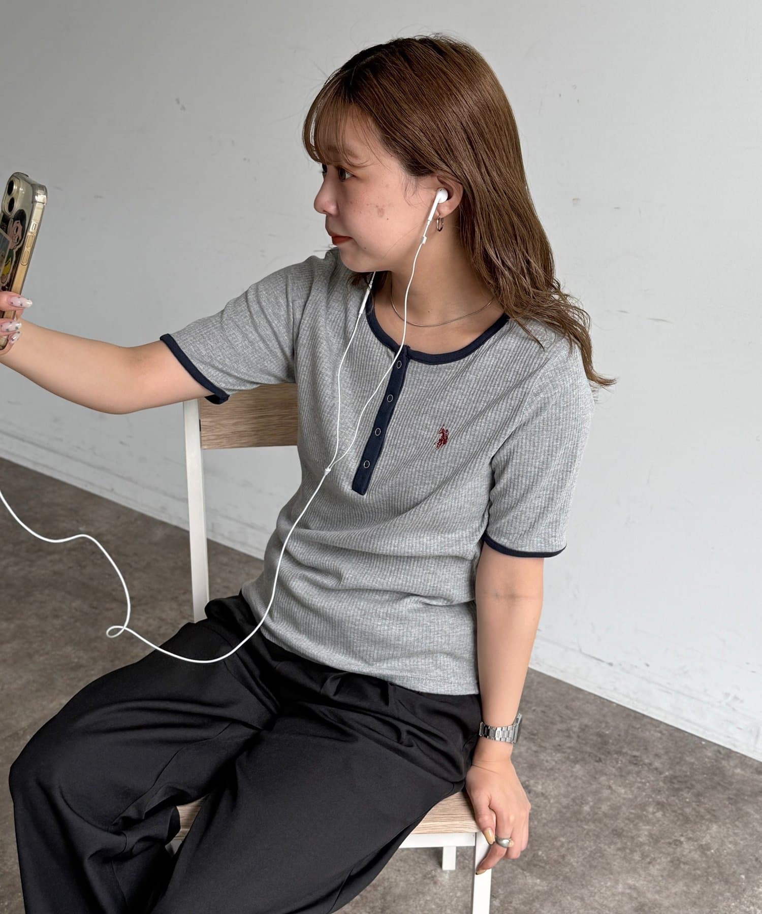 CPCM(シーピーシーエム) 【U.S. POLO ASSN. 】ヘンリーネックリブ半袖T