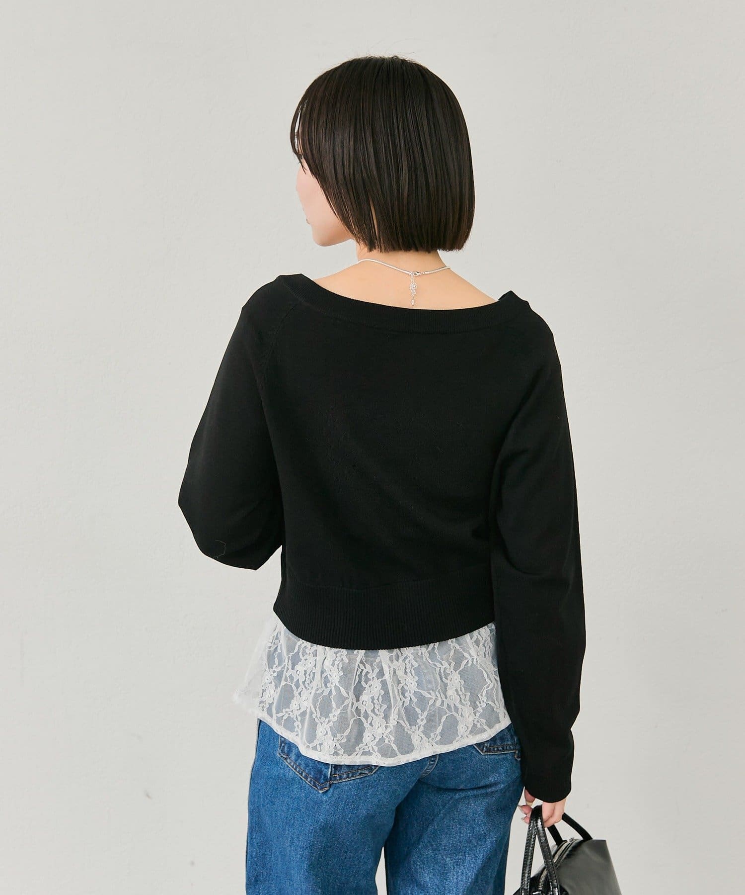 mystic(ミスティック) ワイドネッククリアボタンカーディガン