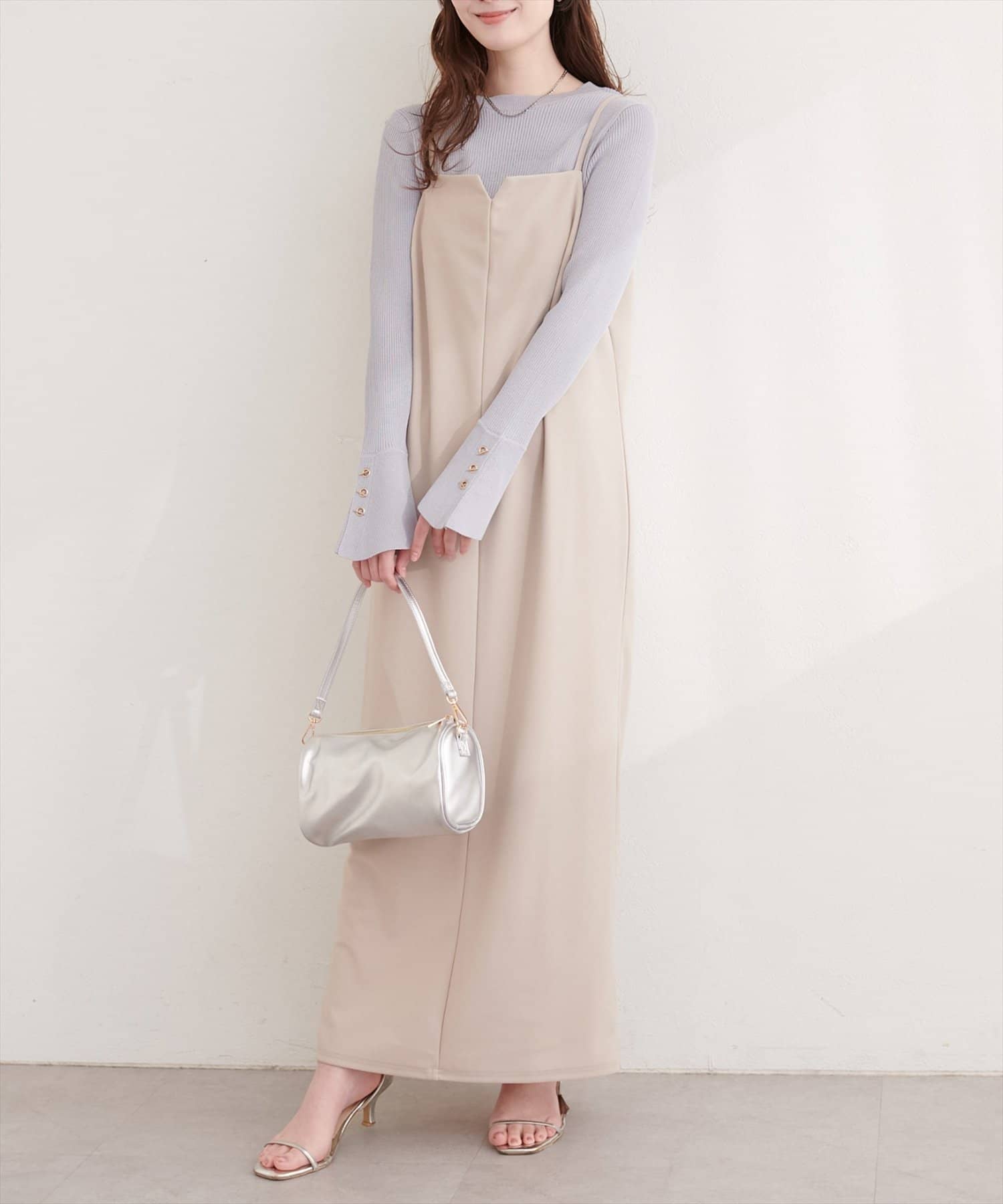 natural couture(ナチュラルクチュール) 袖口ハトメ釦クルーネックニットプルオーバー