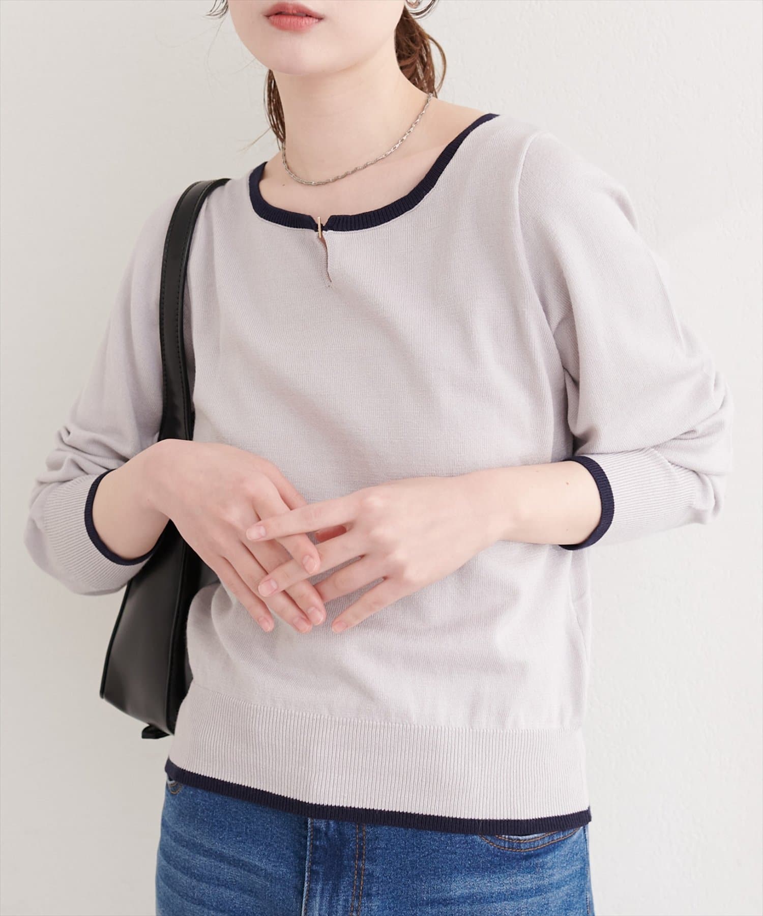 natural couture(ナチュラルクチュール) バー釦配色ニット