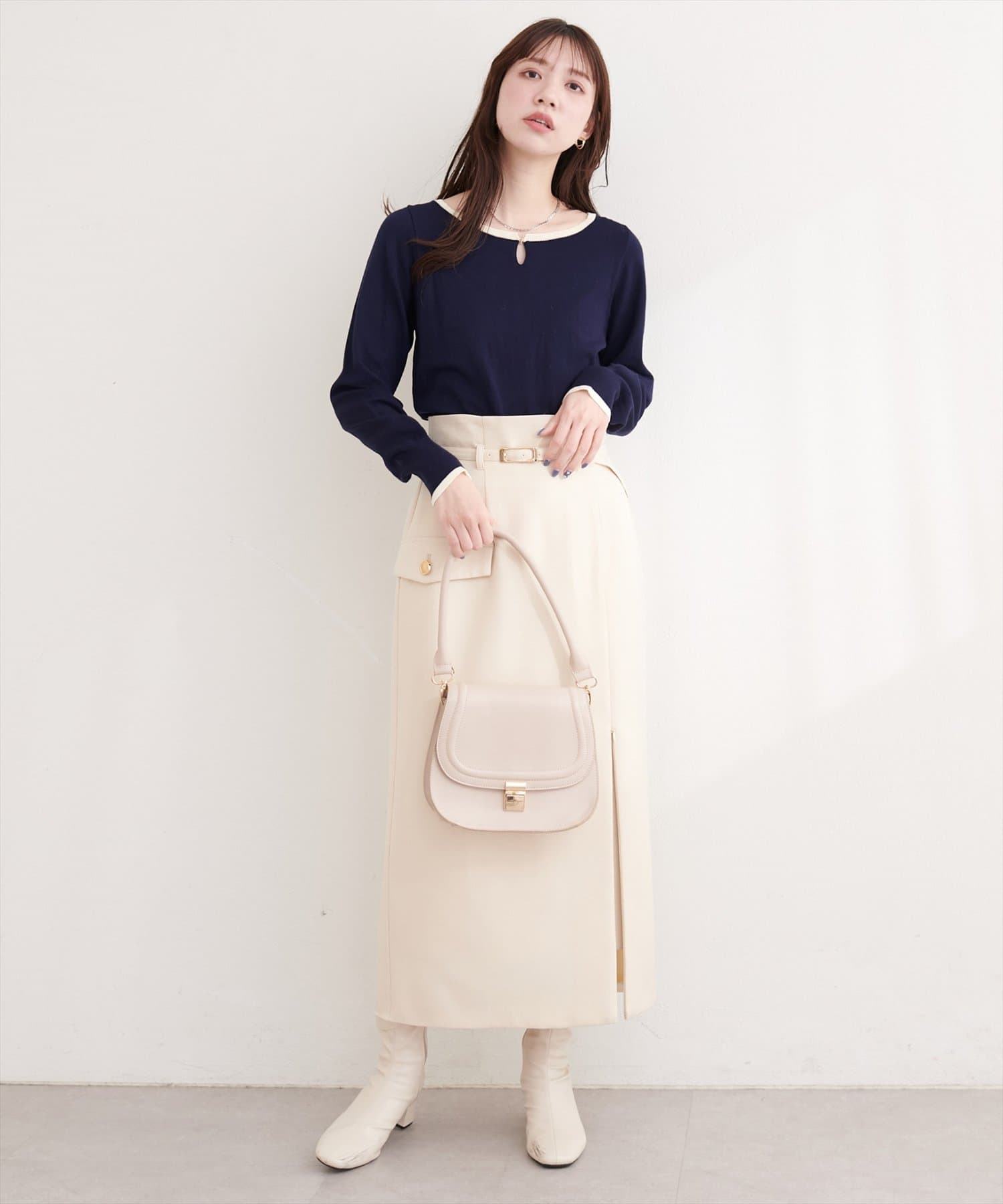 natural couture(ナチュラルクチュール) バー釦配色ニット