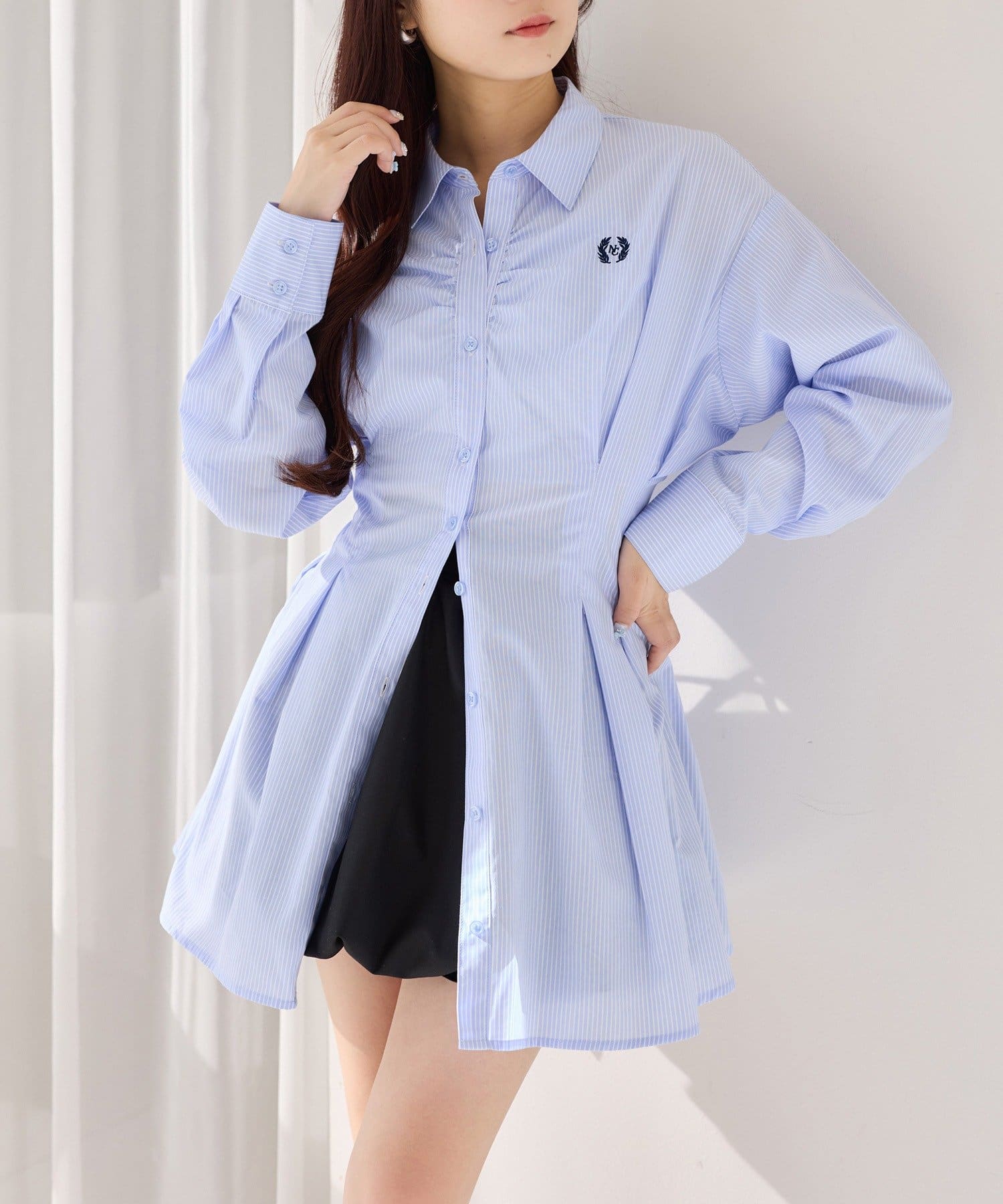 one after another NICE CLAUP(ワンアフターアナザー ナイスクラップ) マイナス5キロ見えレースアップシャツチュニック