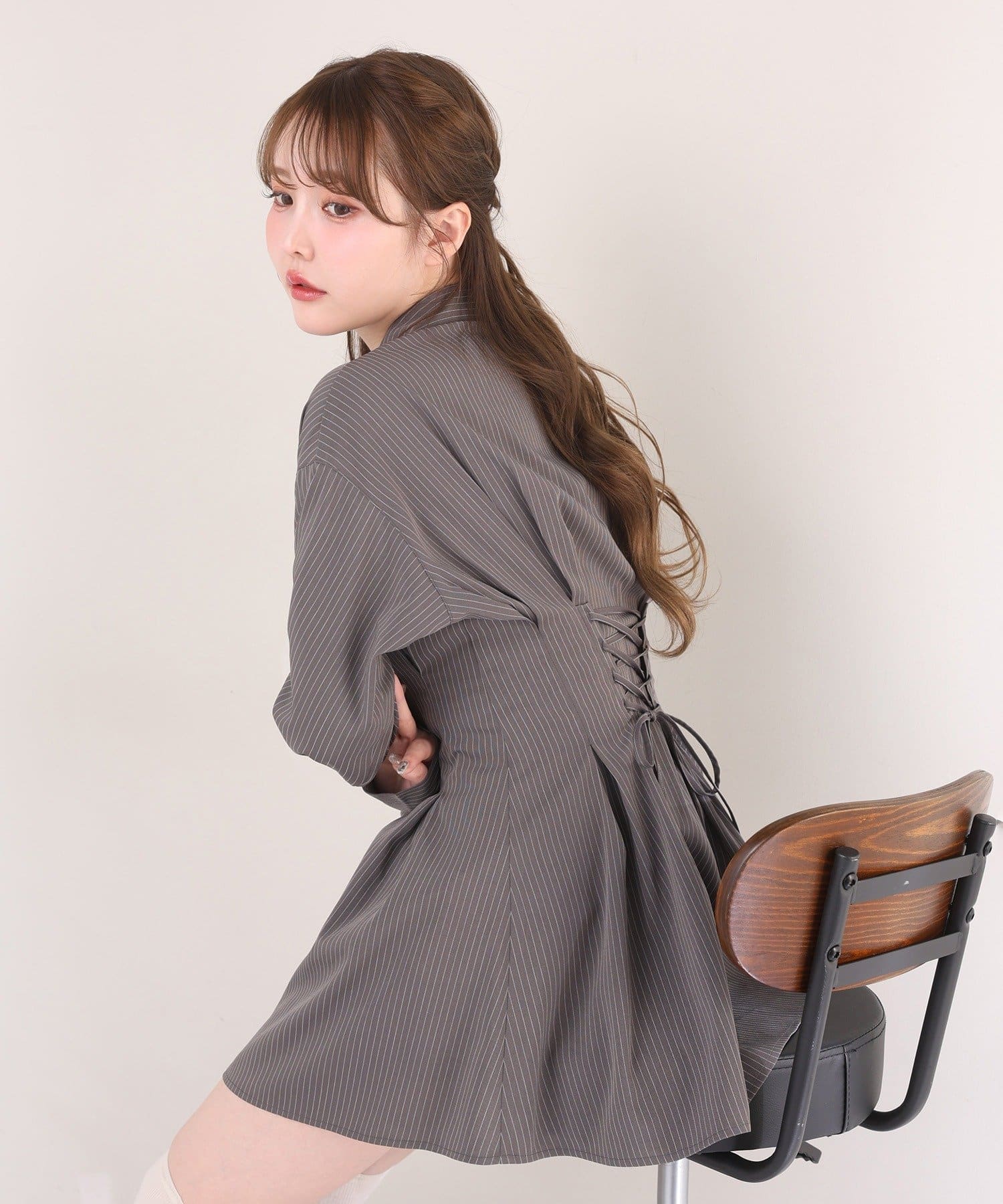 one after another NICE CLAUP(ワンアフターアナザー ナイスクラップ) 【マイナス5キロ見え】レースアップシャツチュニック