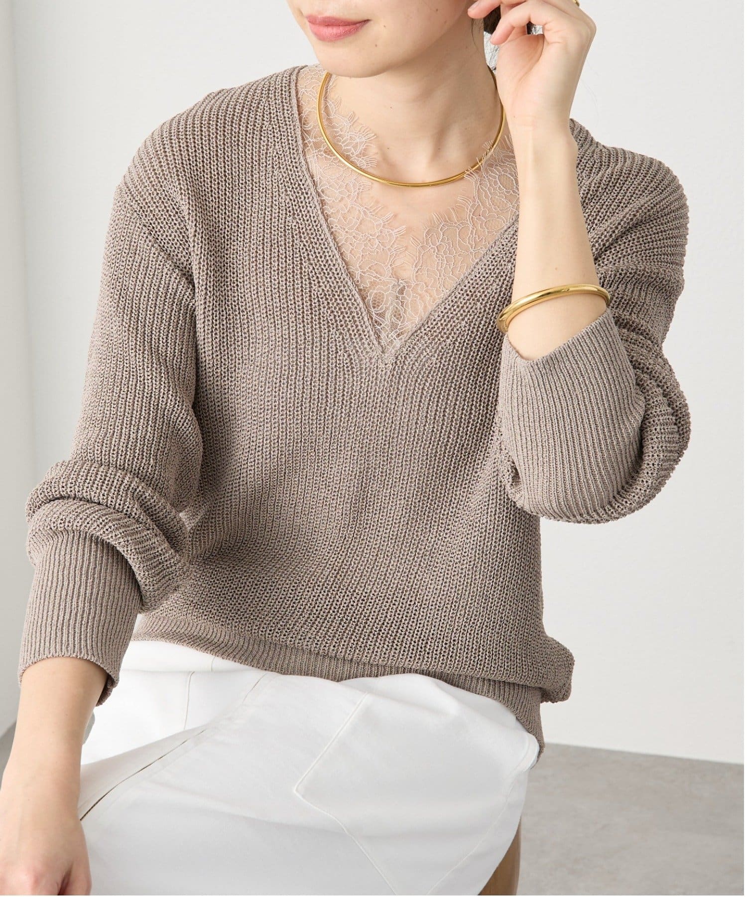 RIVE DROITE(リヴドロワ) 予約【トレンド感抜群】ペーパーヤーンレース衿ニット