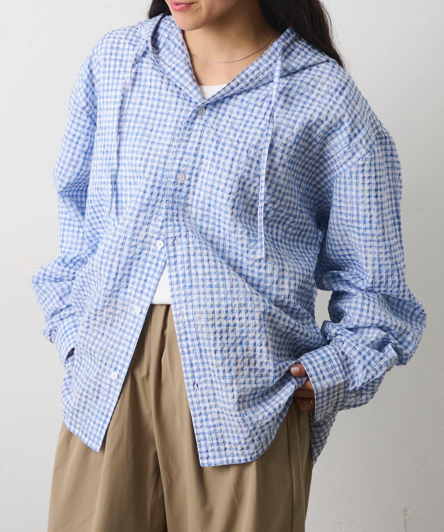 COLONY 2139(コロニー トゥーワンスリーナイン) チェックサッカーフードシャツ