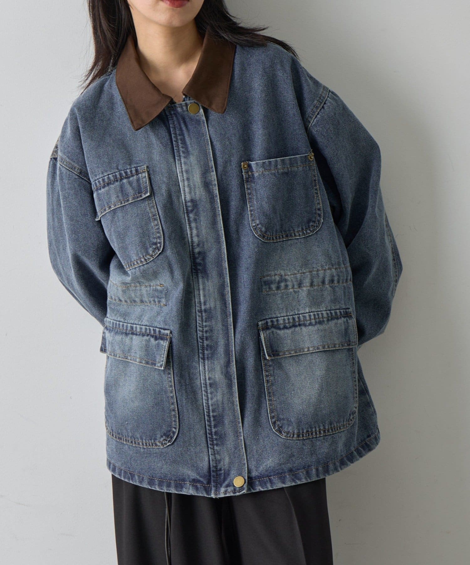 -goocy-(グーシー) 衿配色カバーオール