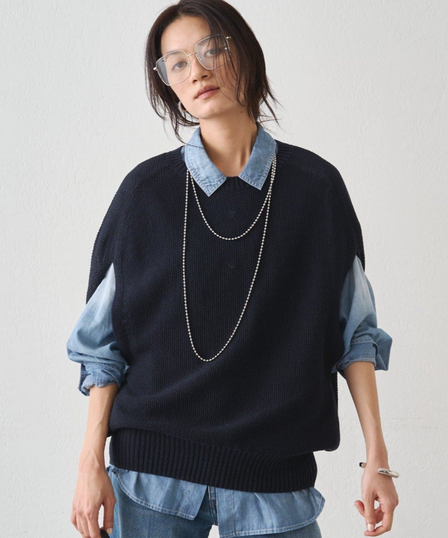 LOUNGEDRESS(ラウンジドレス) 【JAPAN MADE】ギマ鹿子ポンチョニットベスト