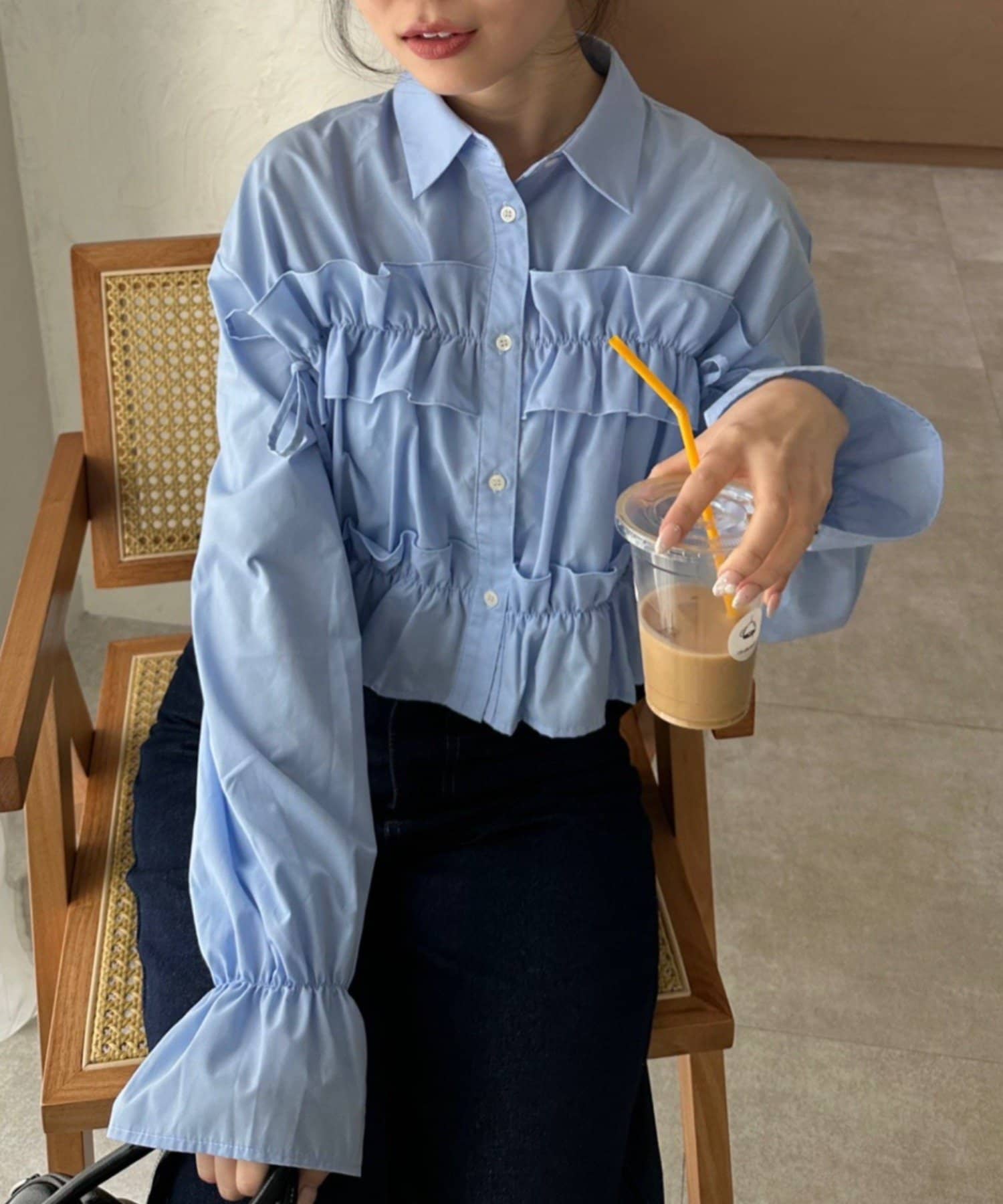 NICE CLAUP / OLIVE des OLIVE OUTLET(ナイスクラップ  / オリーブ デ オリーブ アウトレット) 【RMAF】フリルショートブラウス