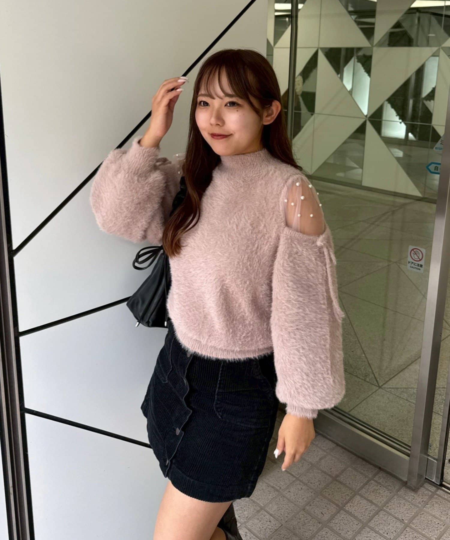 NICE CLAUP / OLIVE des OLIVE OUTLET(ナイスクラップ  / オリーブ デ オリーブ アウトレット) 【RMAF】肌見せパールニット