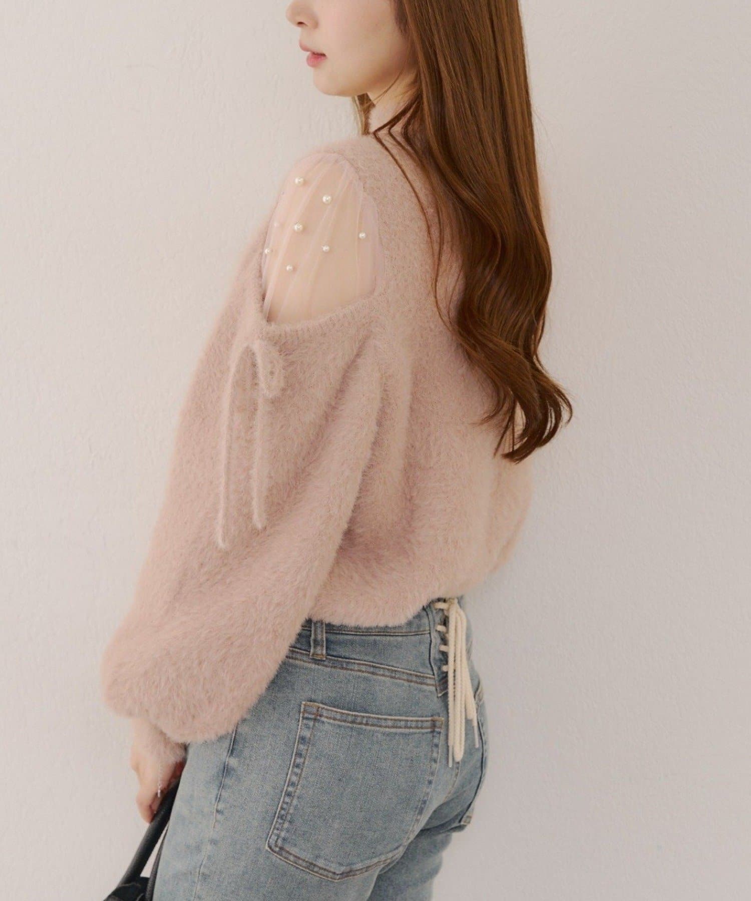 NICE CLAUP / OLIVE des OLIVE OUTLET(ナイスクラップ  / オリーブ デ オリーブ アウトレット) 【RMAF】肌見せパールニット