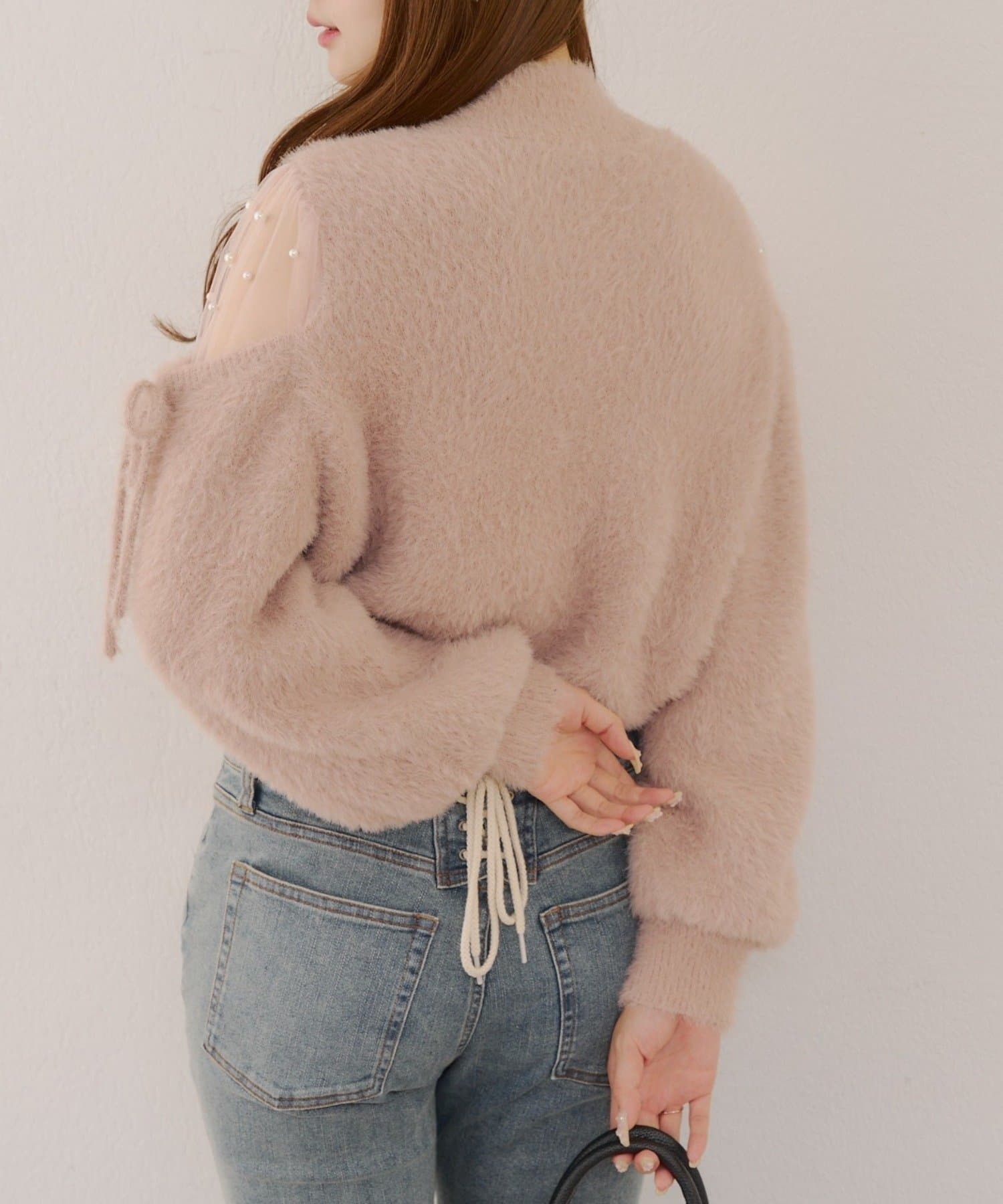 NICE CLAUP / OLIVE des OLIVE OUTLET(ナイスクラップ  / オリーブ デ オリーブ アウトレット) 【RMAF】肌見せパールニット