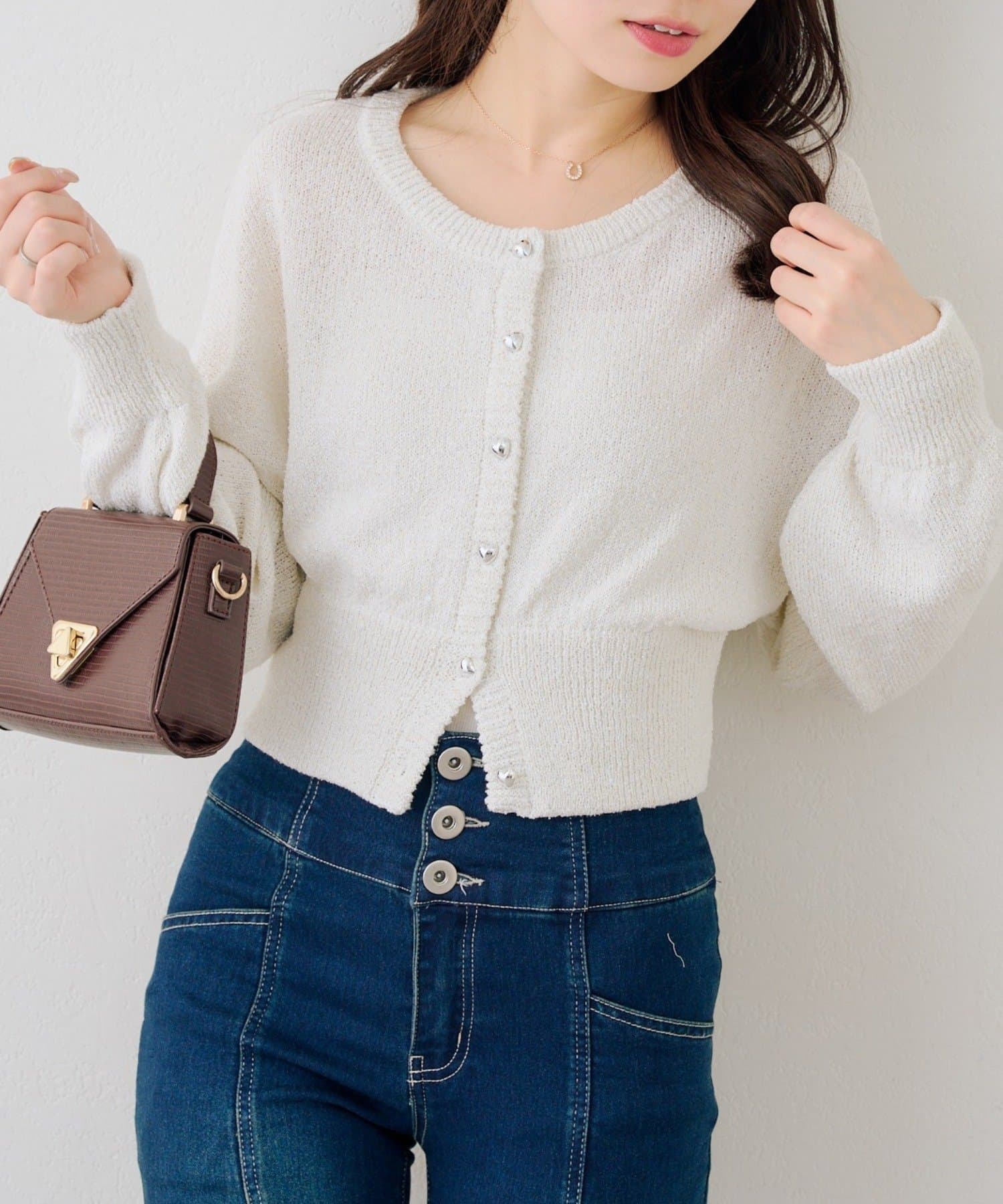 NICE CLAUP / OLIVE des OLIVE OUTLET(ナイスクラップ  / オリーブ デ オリーブ アウトレット) 【RMAF】ラメハート釦クルーカーディガン