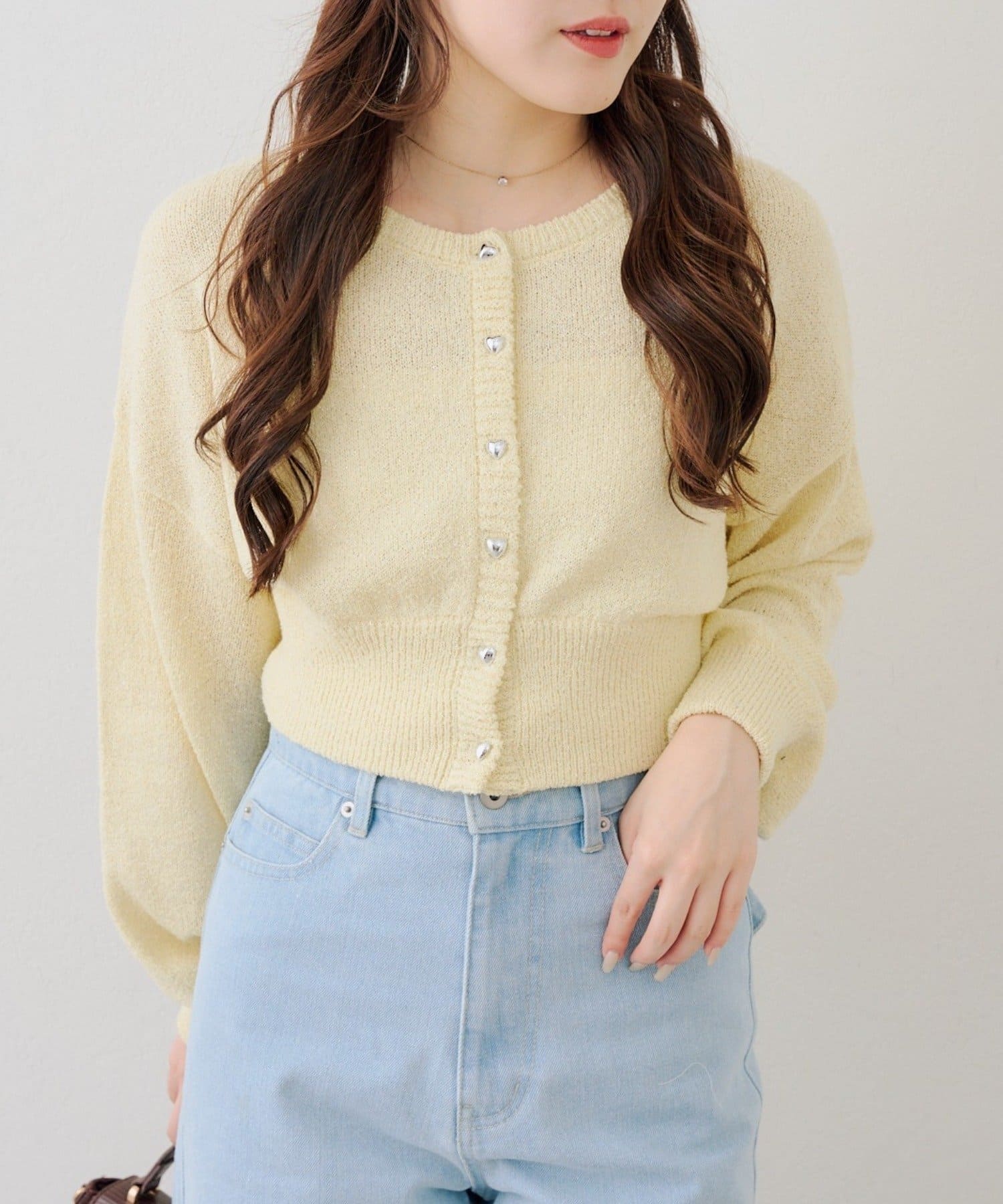 NICE CLAUP / OLIVE des OLIVE OUTLET(ナイスクラップ  / オリーブ デ オリーブ アウトレット) 【RMAF】ラメハート釦クルーカーディガン