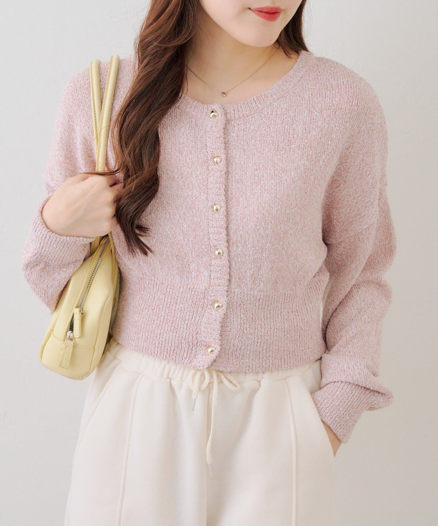 NICE CLAUP / OLIVE des OLIVE OUTLET(ナイスクラップ  / オリーブ デ オリーブ アウトレット) 【RMAF】ラメハート釦クルーカーディガン