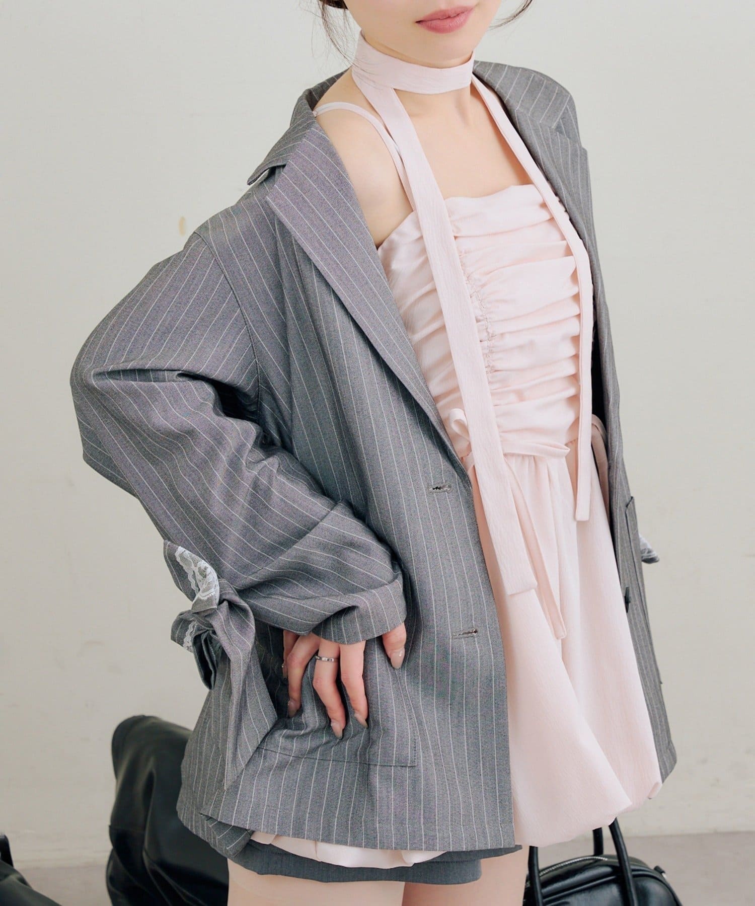 NICE CLAUP / OLIVE des OLIVE OUTLET(ナイスクラップ  / オリーブ デ オリーブ アウトレット) 【RMAF】レースリボンテーラードジャケット