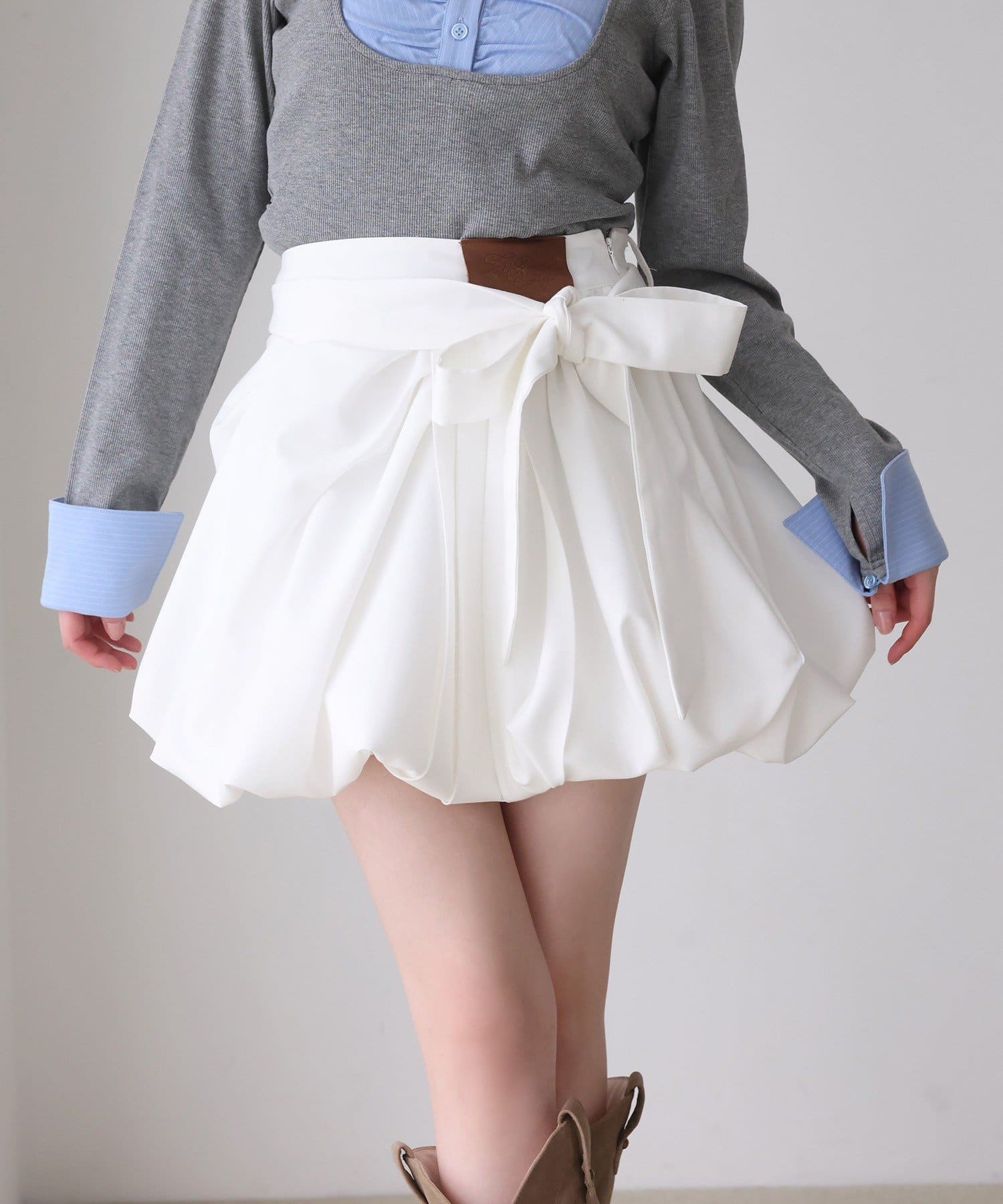 one after another NICE CLAUP(ワンアフターアナザー ナイスクラップ) 【サイズ展開あり】バルーンミニスカート／パッチつき