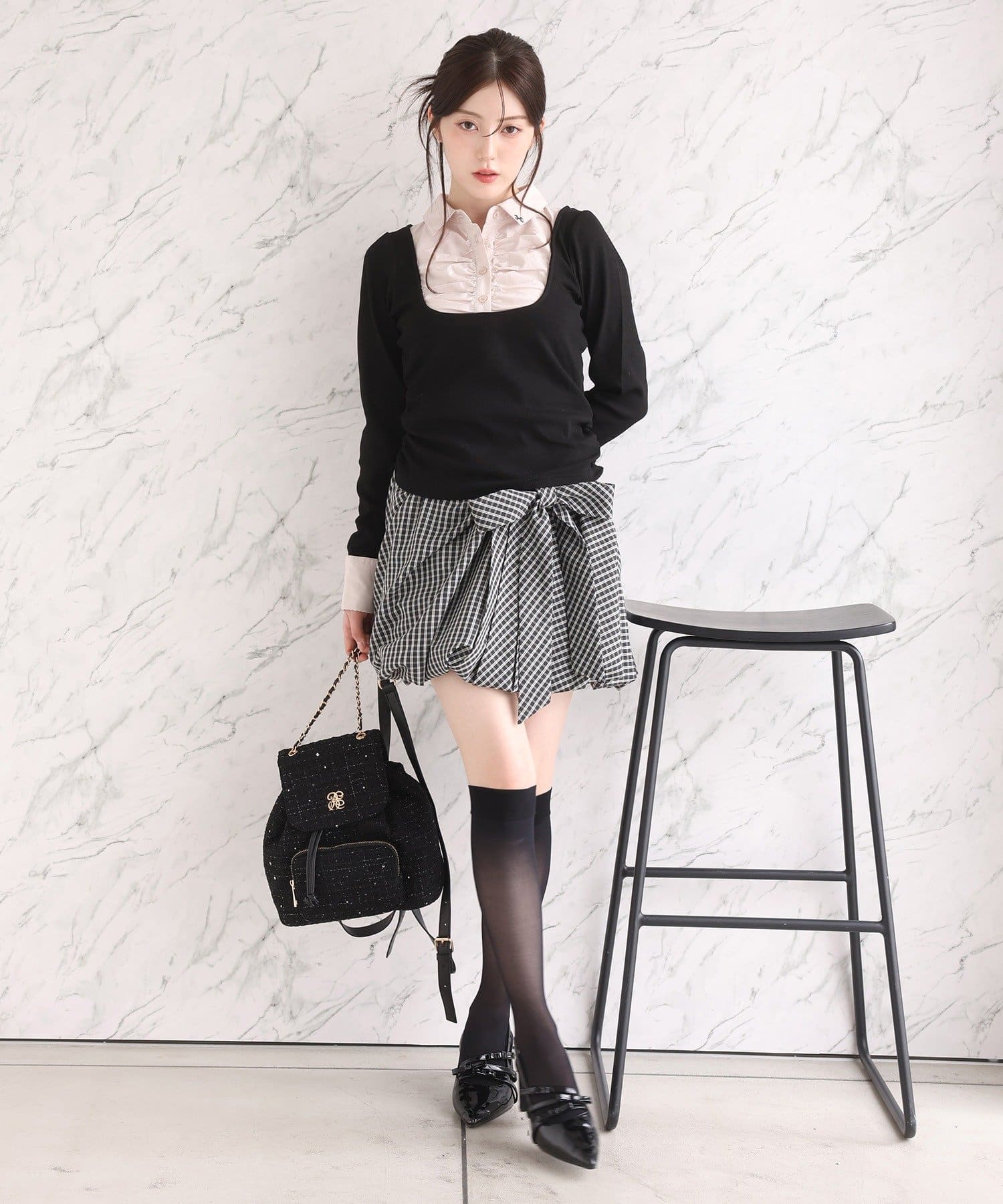 one after another NICE CLAUP(ワンアフターアナザー ナイスクラップ) 【サイズ展開あり】バルーンミニスカート／パッチつき