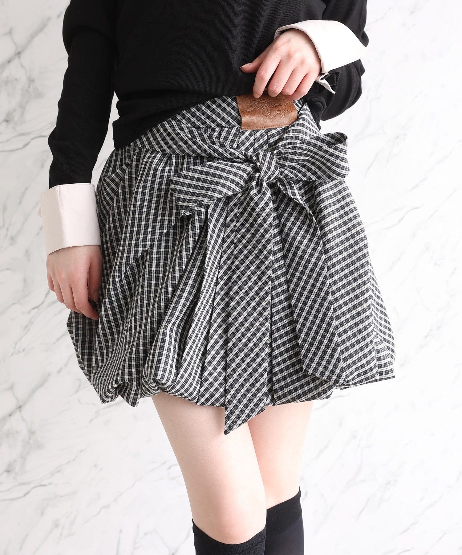 one after another NICE CLAUP(ワンアフターアナザー ナイスクラップ) 【サイズ展開あり】バルーンミニスカート／パッチつき