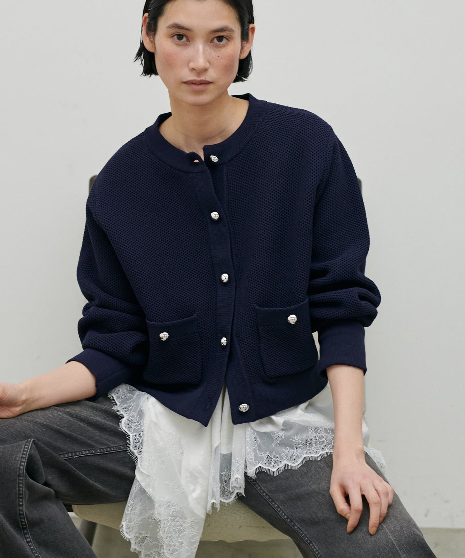 LARUTA(ラルータ) 軽やかなハニカム編みニットカーディガン