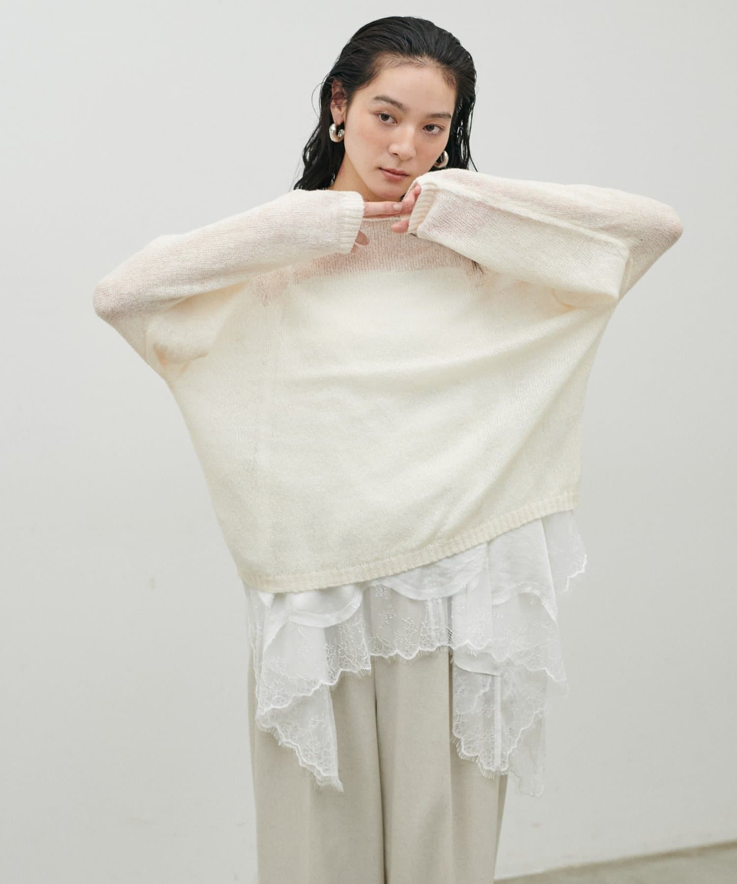 LARUTA(ラルータ) 透かしモヘアボートネックプルオーバー