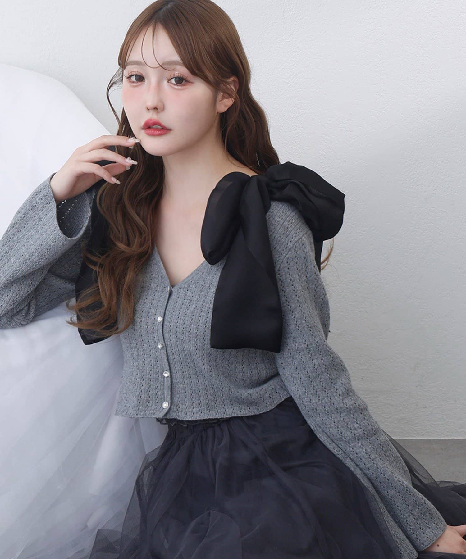 one after another NICE CLAUP(ワンアフターアナザー ナイスクラップ) 肩リボン取り外し可能カップ付きシャーリングインナー