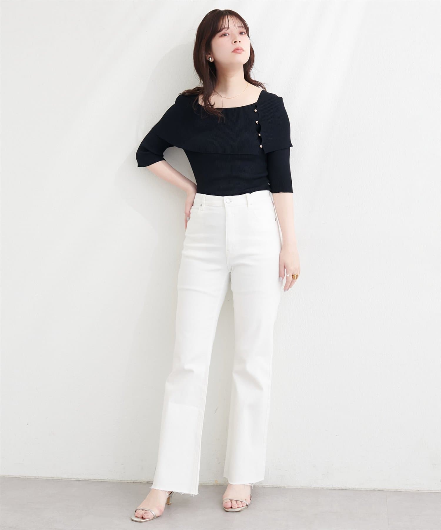 natural couture(ナチュラルクチュール) セルフカットストレートデニムフレアパンツ